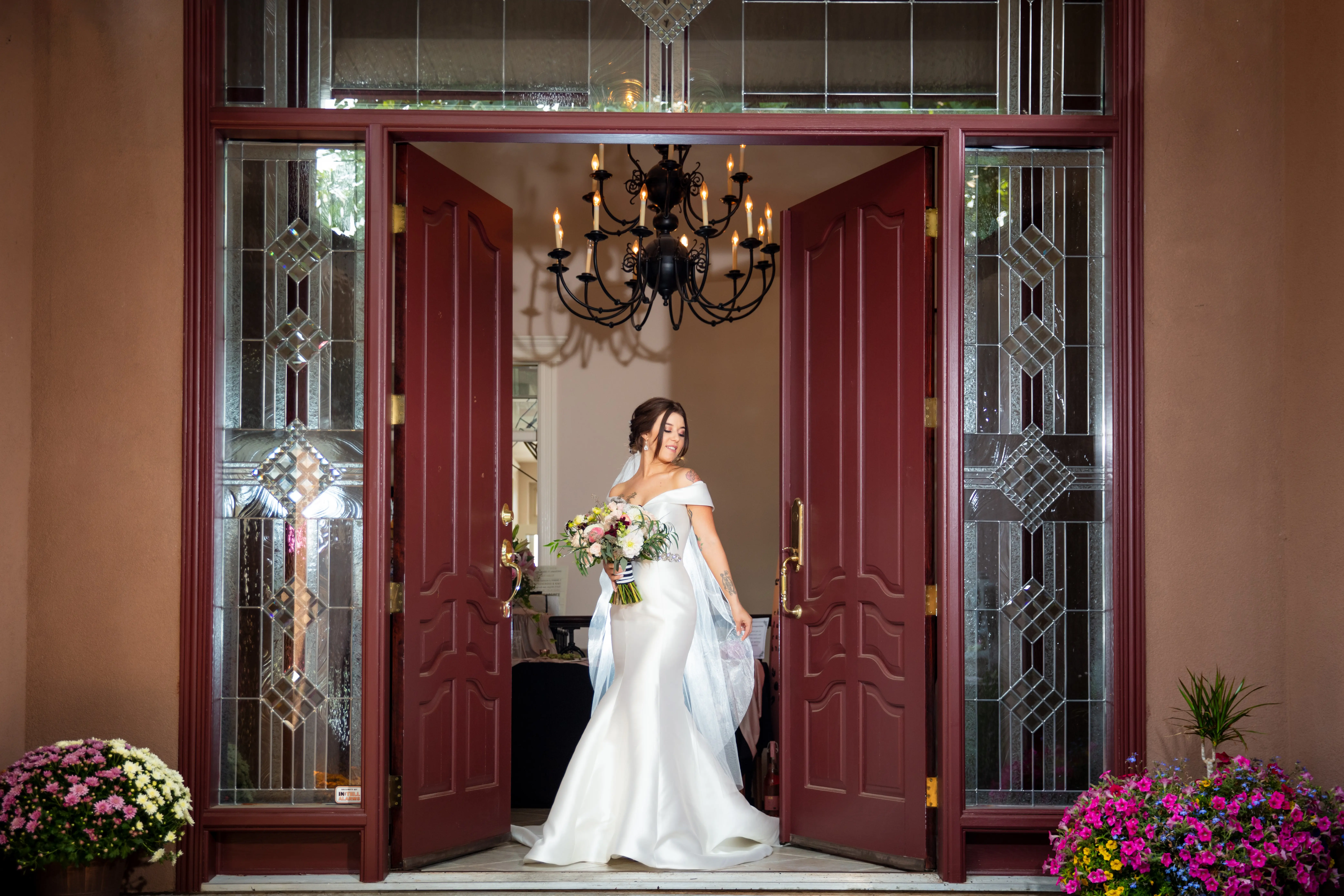 Bride Wearing Simple Classic Wedding Gown Called Josie By Rebecca Ingram