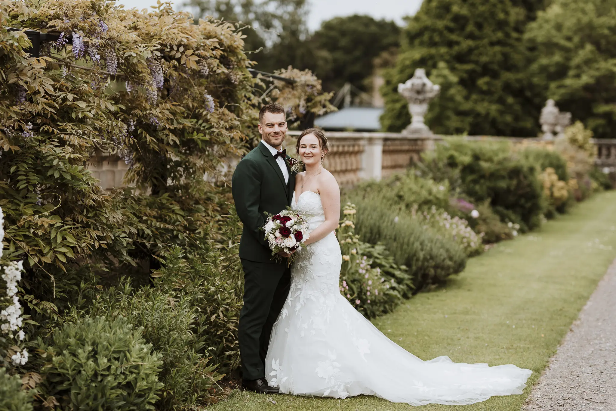 Groom With Bride Wearing Strapless Mermaid Wedding Dress With Oversized Lace Hattie By Rebecca Ingram