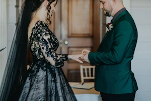 Real Bride in Chic Black Ball Gown Wedding Dress with Contrasting Layers of Tulle and Lace Called Zander by Sottero & Midgley
