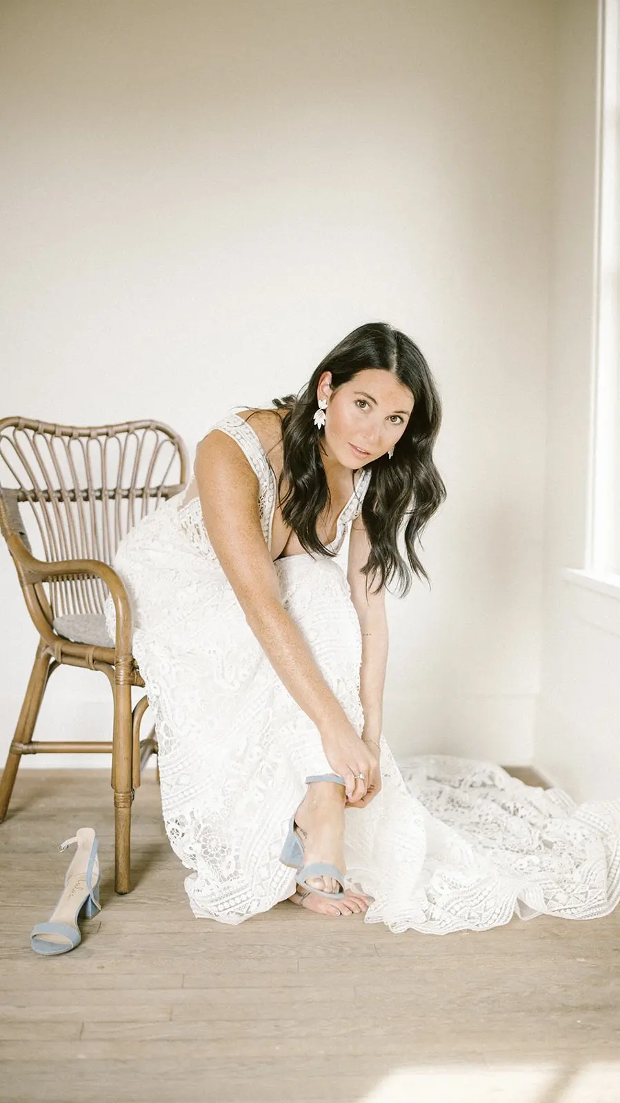 Bride in Vintage A-Line Wedding Dress with Allover Lace  and Nude UnderlayCalled Finley Dawn by Sottero & Midgley