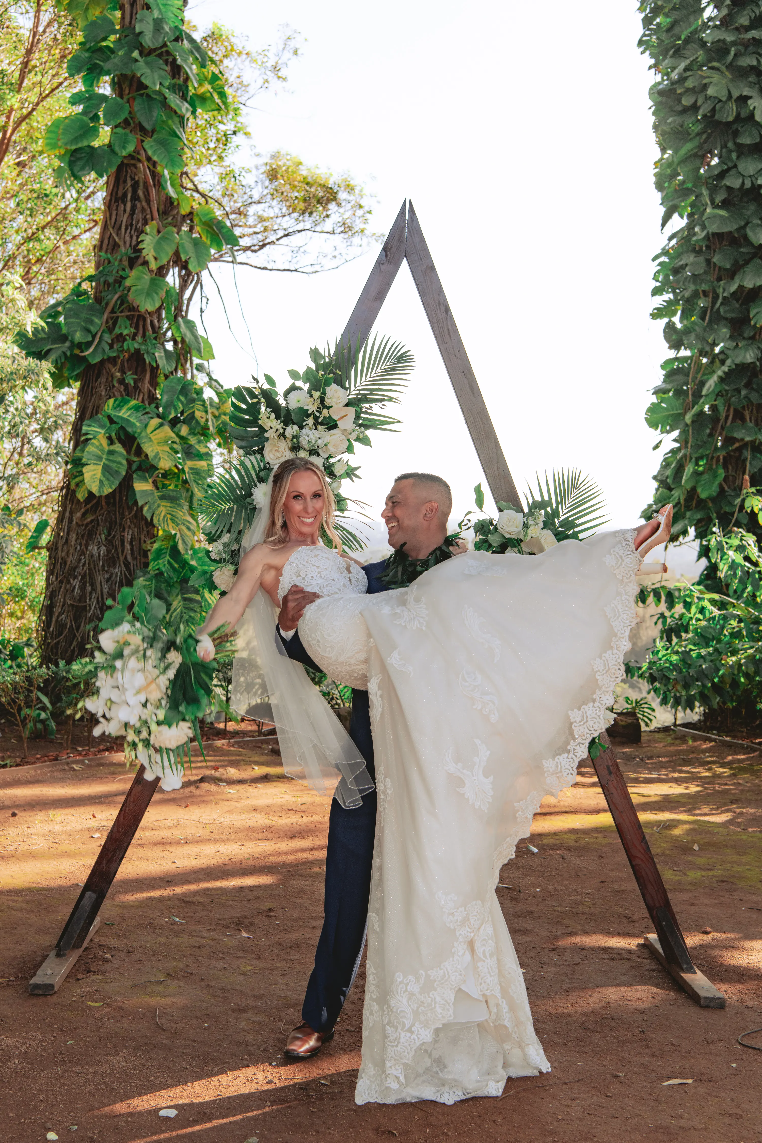 Bride In Beach Fit-And-Flare Wedding Dress Called Fiona By Maggie Sottero With Groom