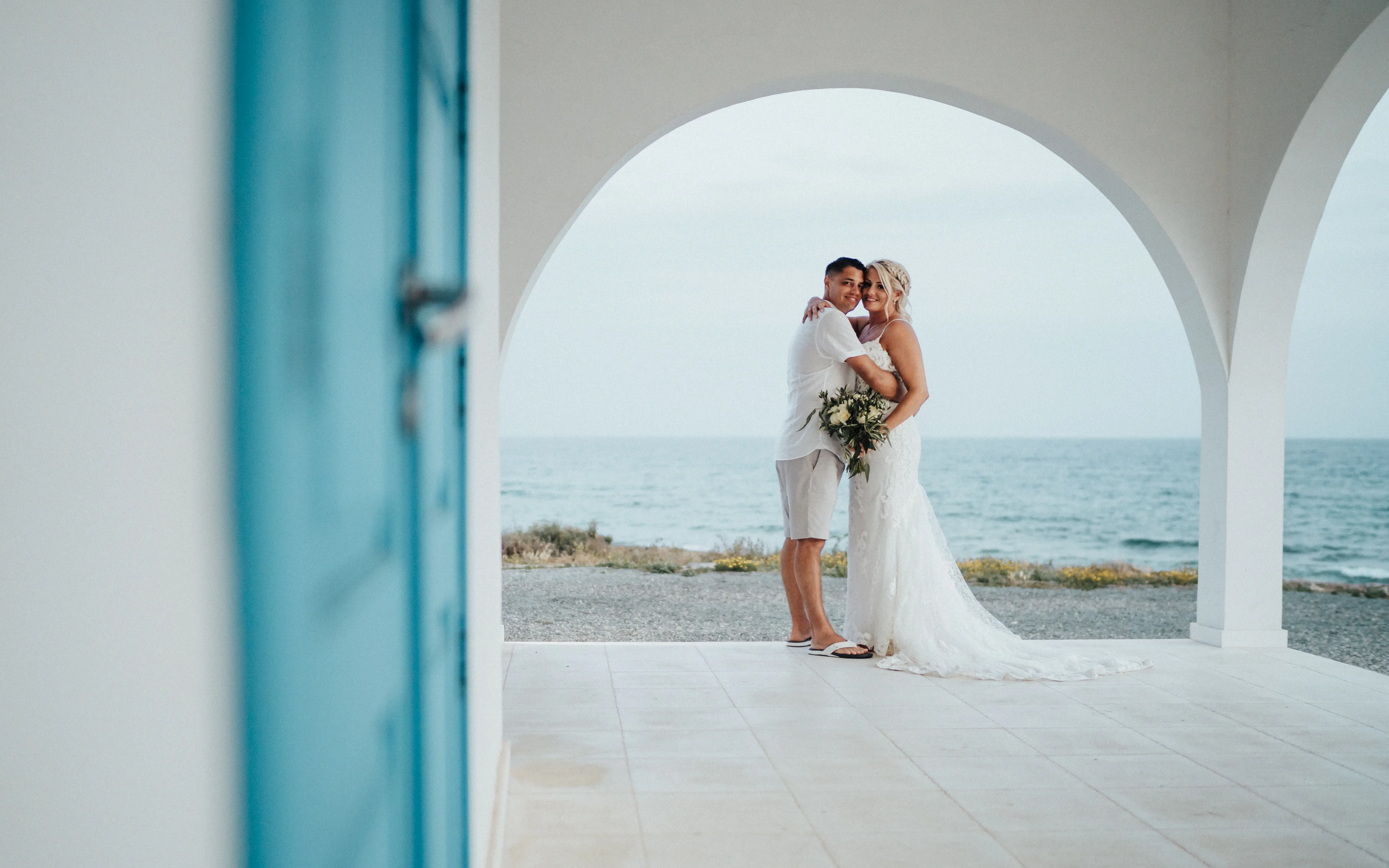 Bride In Lace Sheath Tuscany Lynette Maggie Sottero With Groom