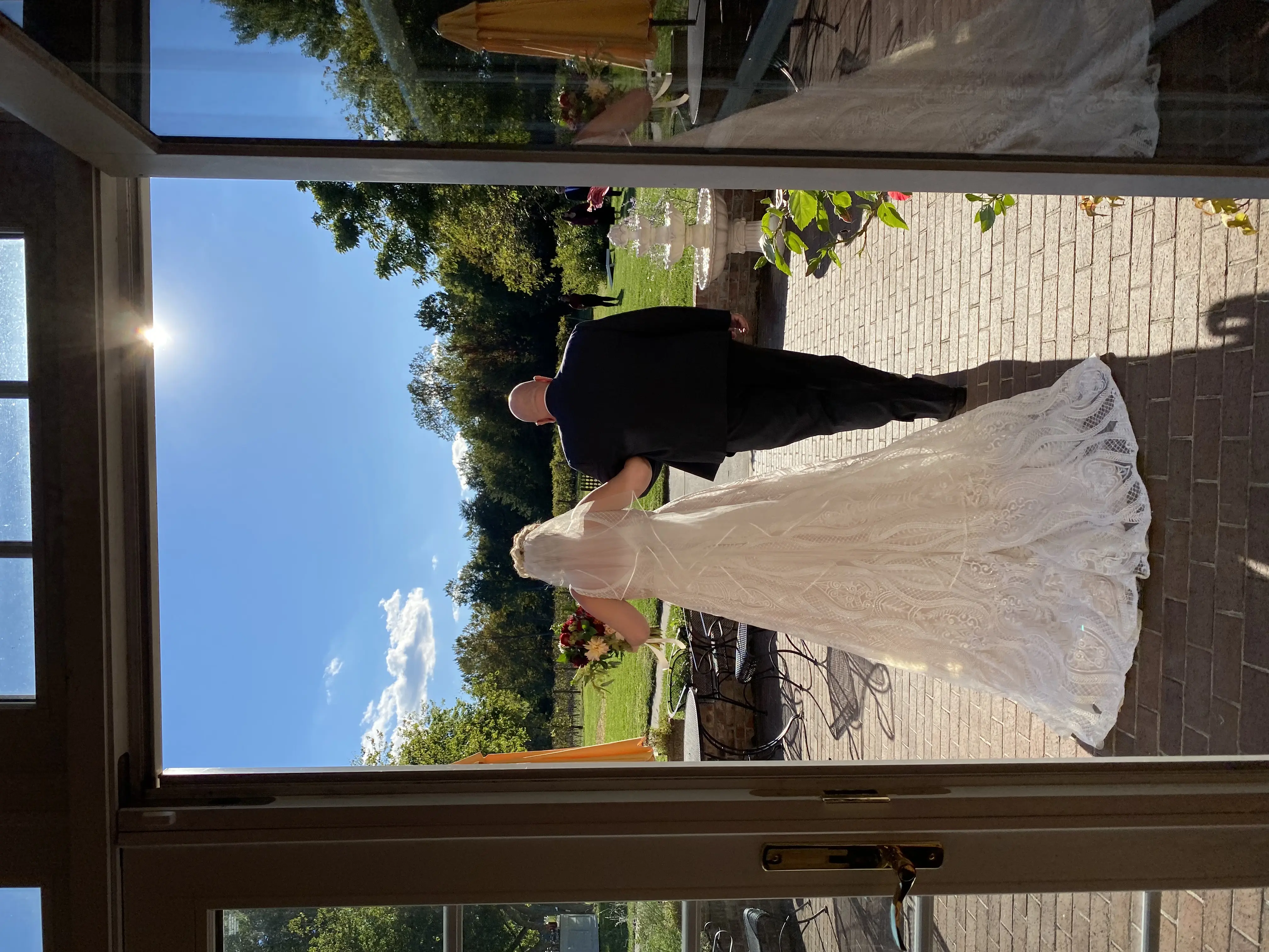 Bride In Unique A-Line Wedding Dress Called Roxanne By Sottero And Midgley With Father Of The Bride