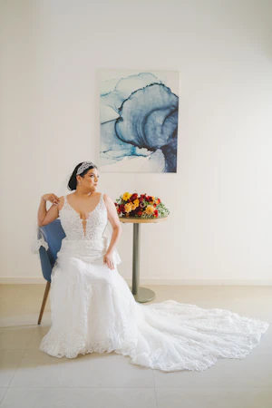Bride Wearing A-Line Lace Wedding Dress Johanna By Maggie Sottero
