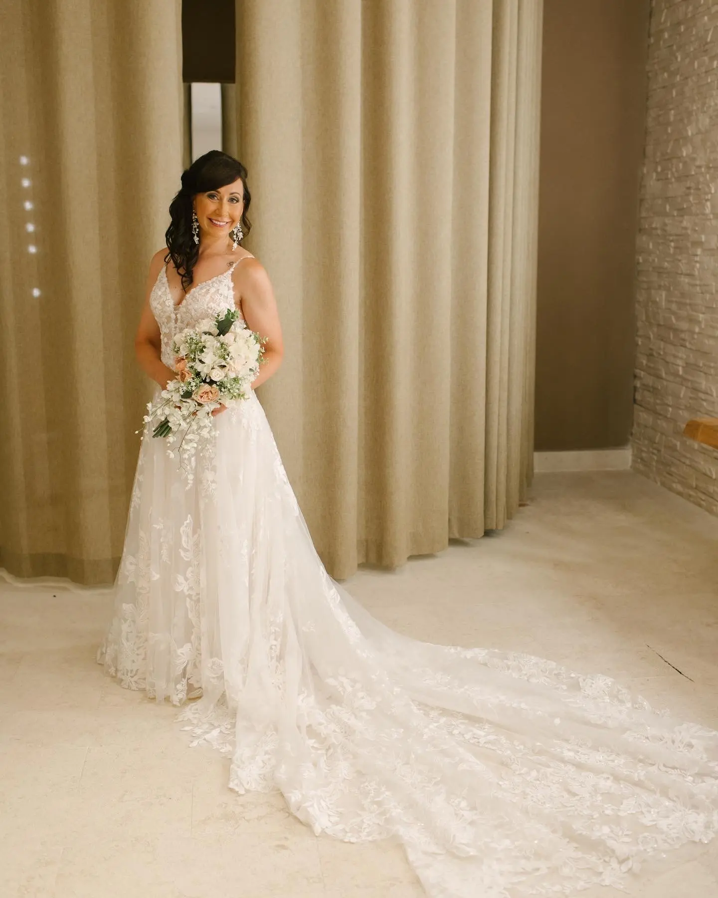 Real Bride in Keyhole Back Wedding Dress in an A-Line Silhouette Called Marlow by Sottero & Midgley