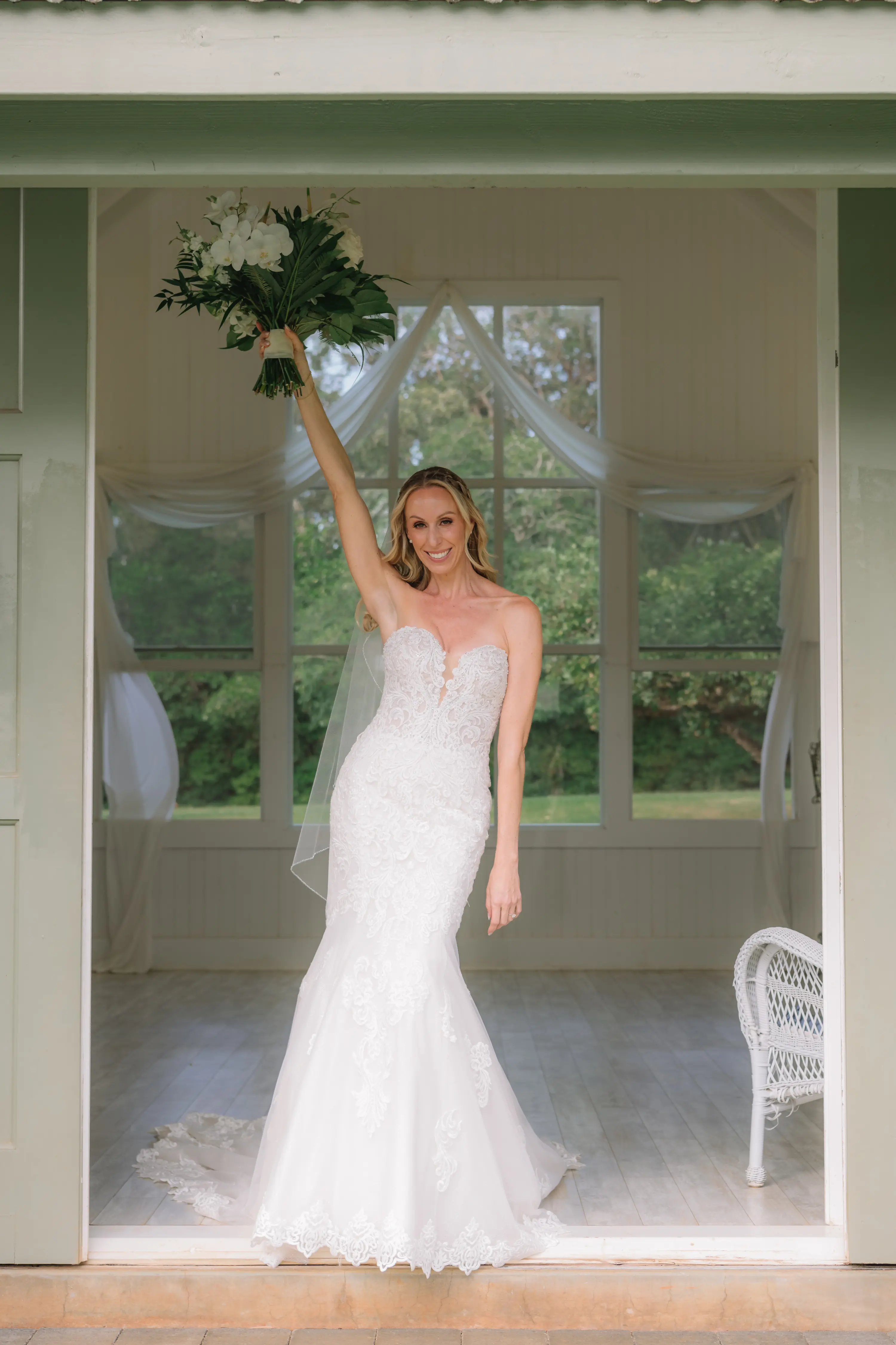 Bride In Beach Fit-And-Flare Wedding Dress Called Fiona By Maggie Sottero