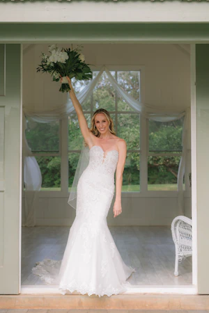 Bride In Beach Fit-And-Flare Wedding Dress Called Fiona By Maggie Sottero