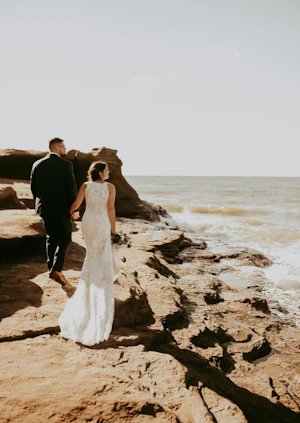 Groom With Bride Wearing Halter Fit-And-Flare Wedding Dress Kevyn By Sottero And Midgley
