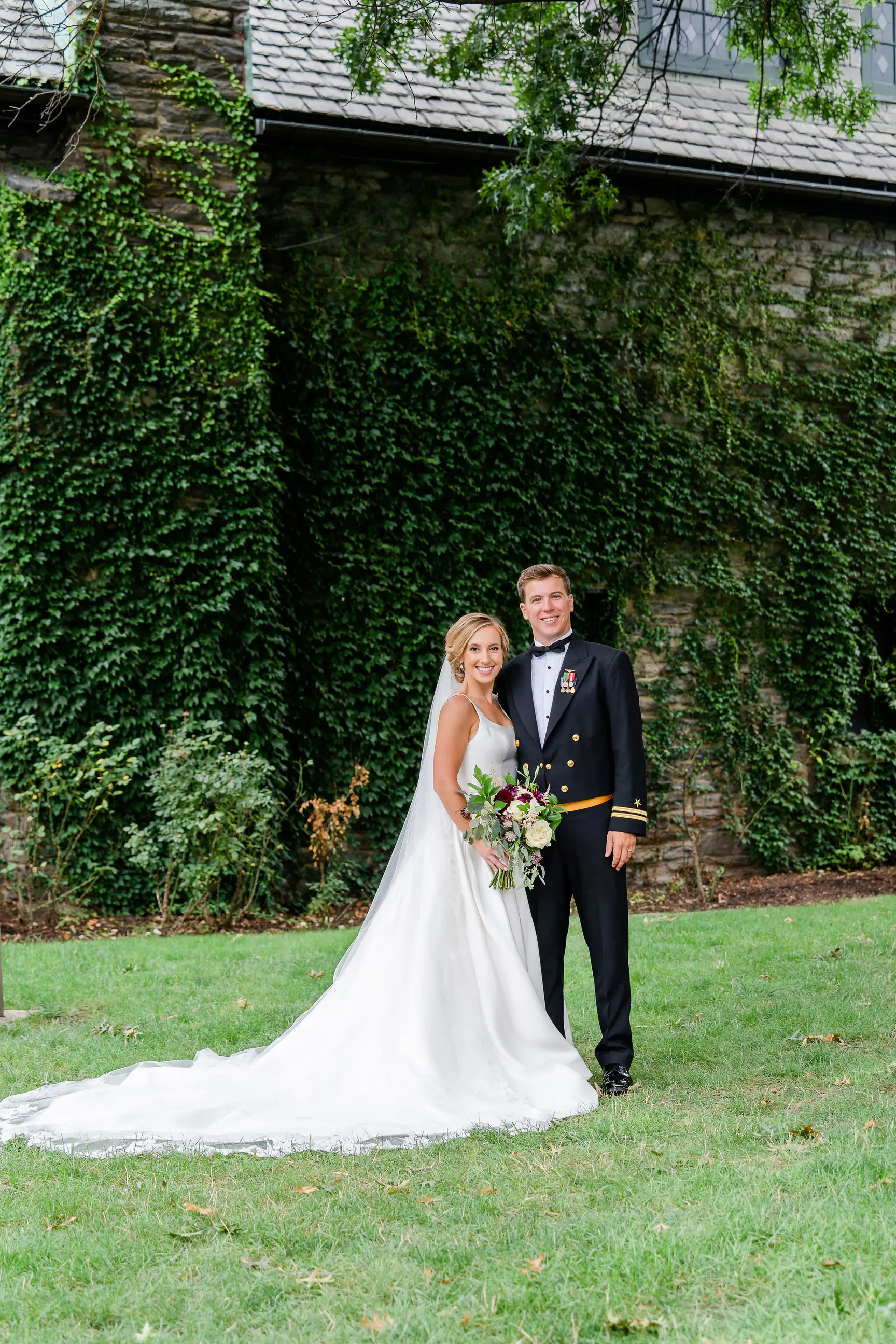 Bride wearing Simple Ballgown Wedding Dress called Selena by Maggie Sottero with the groom