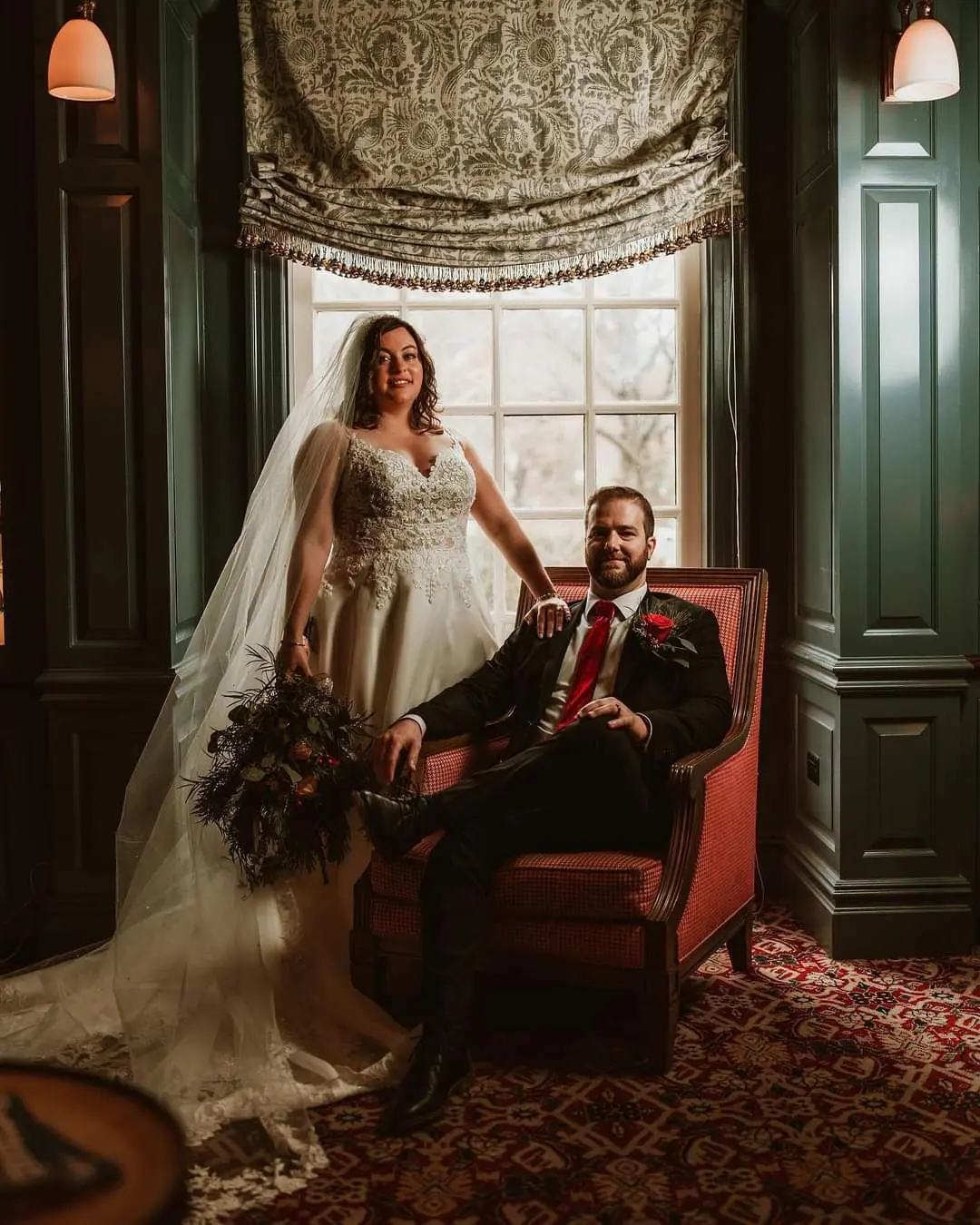 Real Bride in A-Line Wedding Gown with Beaded Lace Motifs Over Textured Tulle and Precious Organza Called Savannah by Maggie Sottero