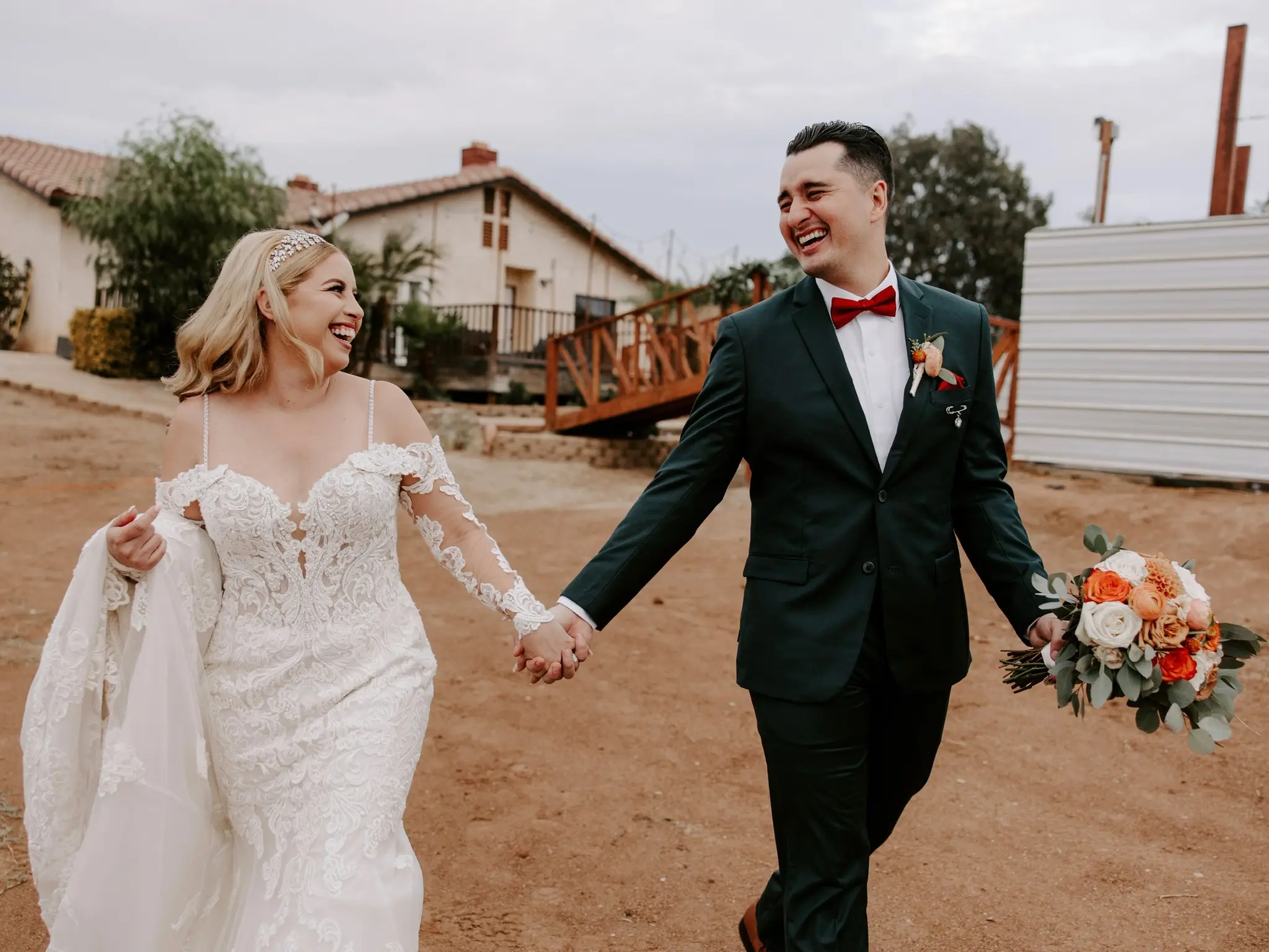 Real Bride in Sparkly Lace Fit-and-Flare Wedding Gown with Off-the-Shoulder Sleeves Called Fiona by Maggie Sottero