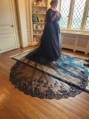 Bride In Black Lace Tulle Alexandria Rebecca Ingram