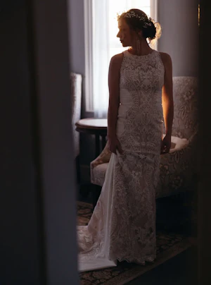 Bride Wearing Lace Halter Wedding Gown Called Kevyn By Sottero And Midgley