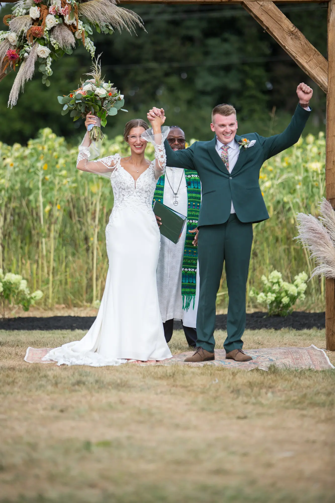 Groom and Bride Wearing Lace Mermaid Wedding Gown Called Nikki By Maggie Sottero After They Got Married