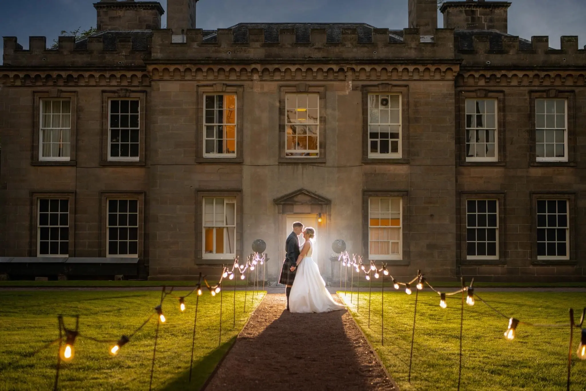 Bride In Sparkle Tulle Square Back Symphony Maggie Sottero With Groom