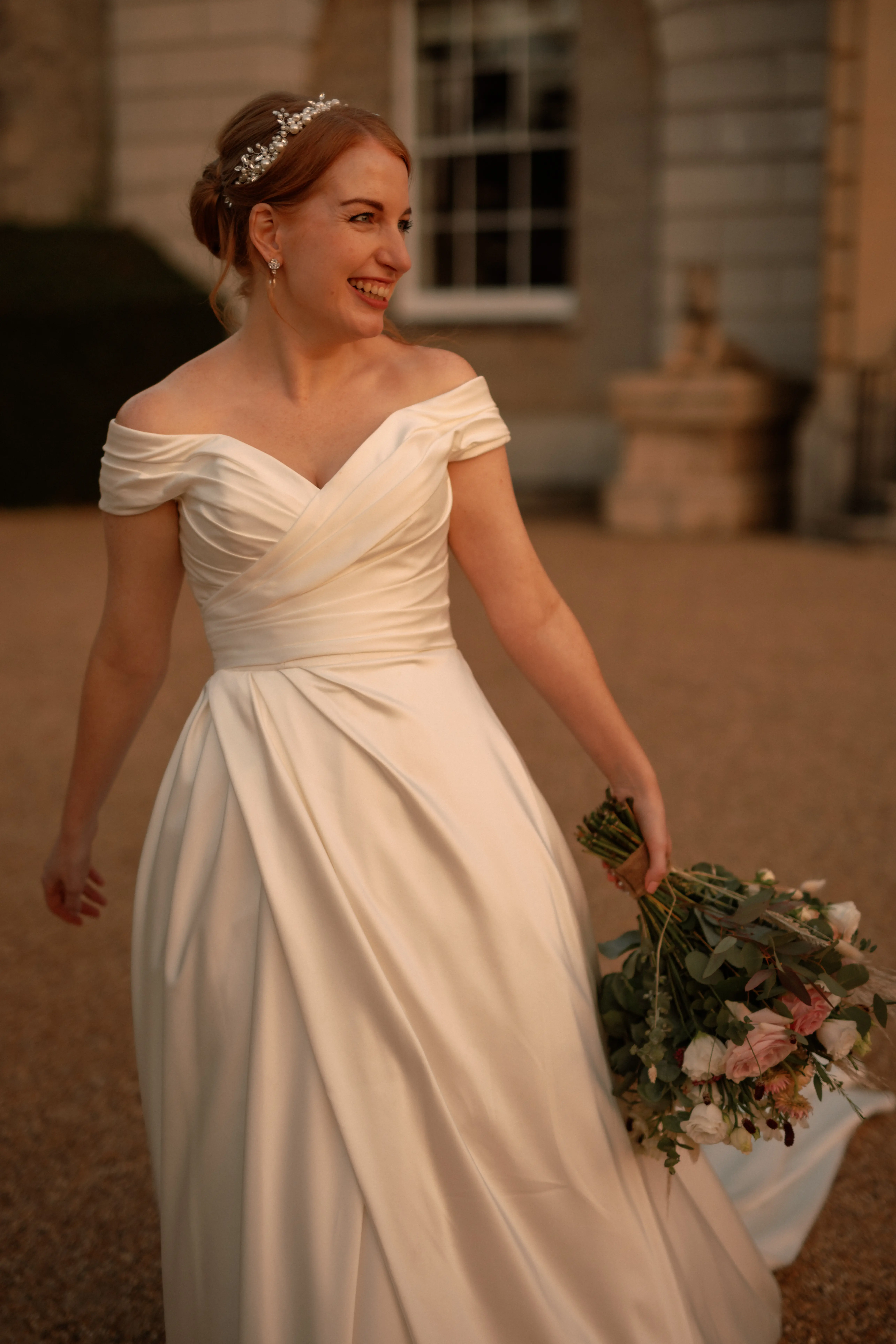 Real Bride In White Wedding Dress Named Ekaterina By Maggie Sottero With Flowers