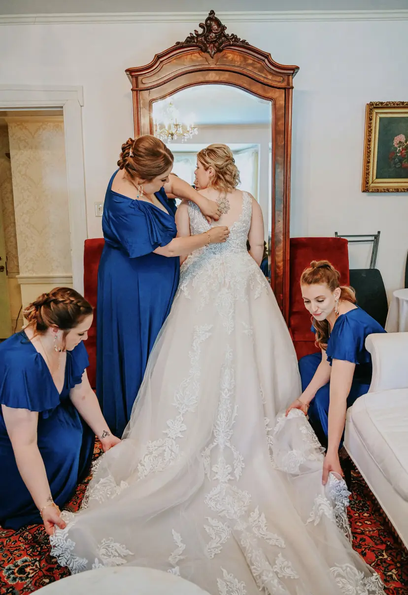 Bride Wearing Elegant Lace Ballgown Trinity Lynette By Maggie Sottero