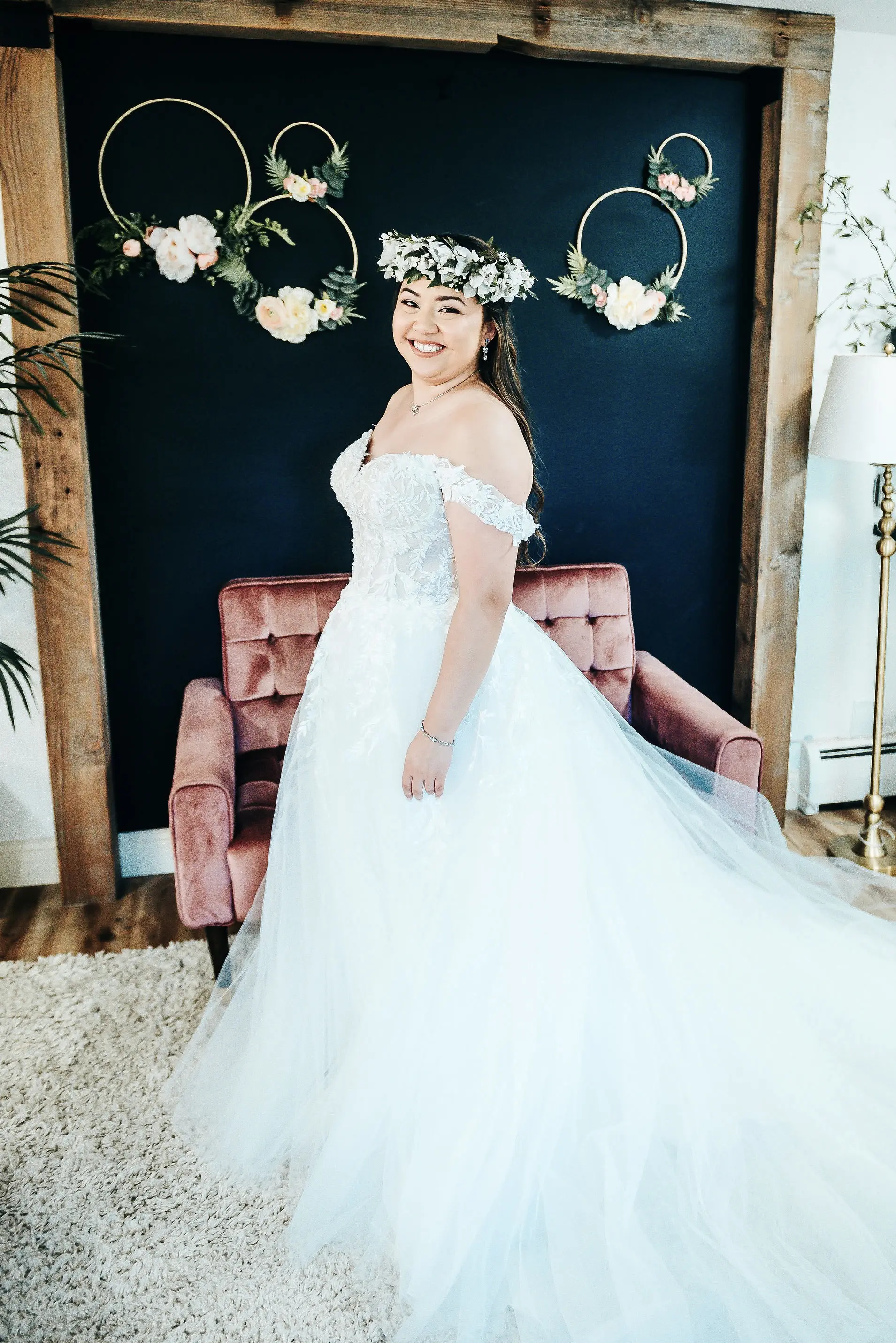Bride Wearing Strapless Floral Princess Wedding Dress Orlanda By Maggie Sottero