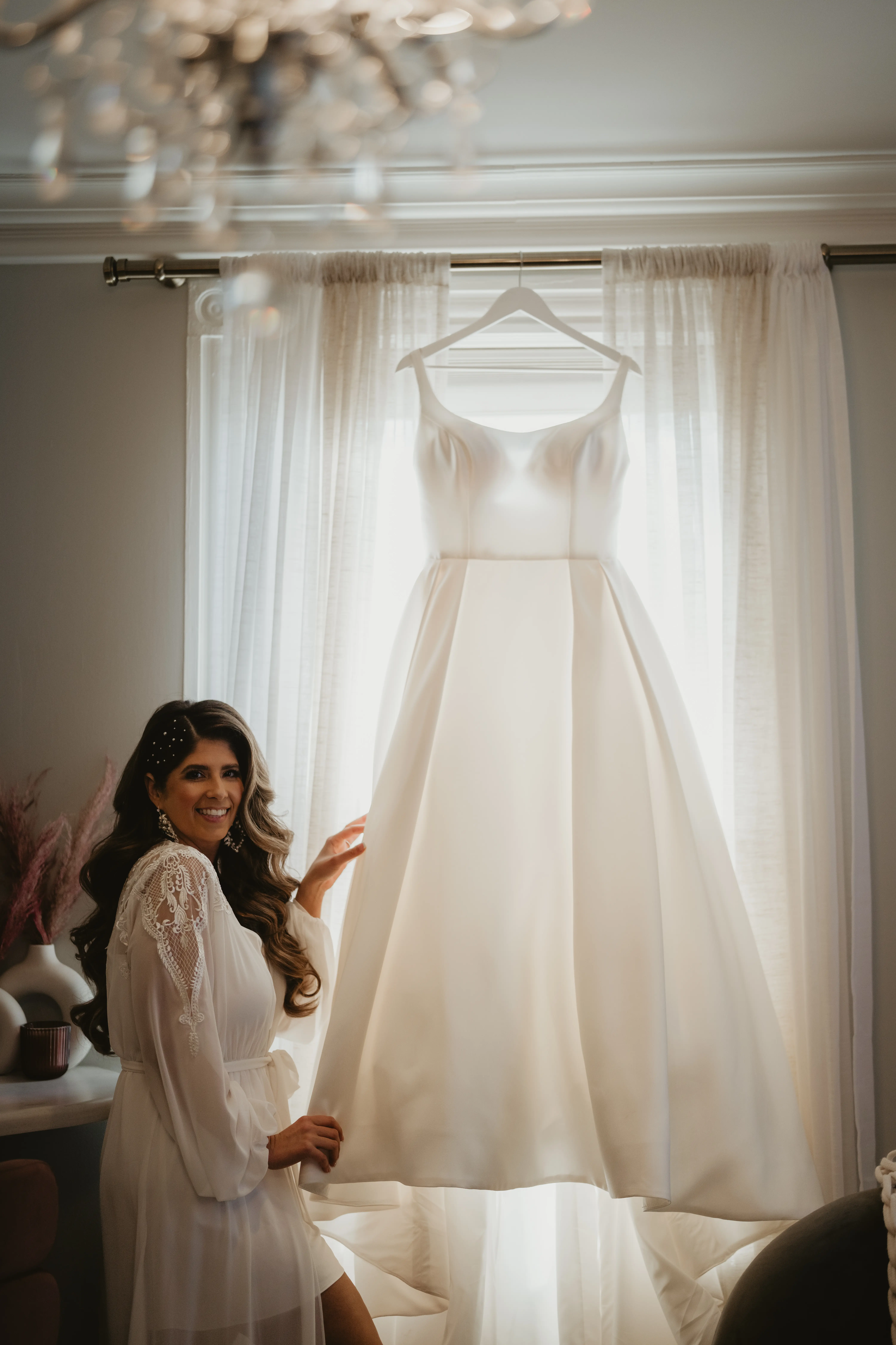 Bride In Simple Satin Wedding Dress Called Selena By Maggie Sottero
