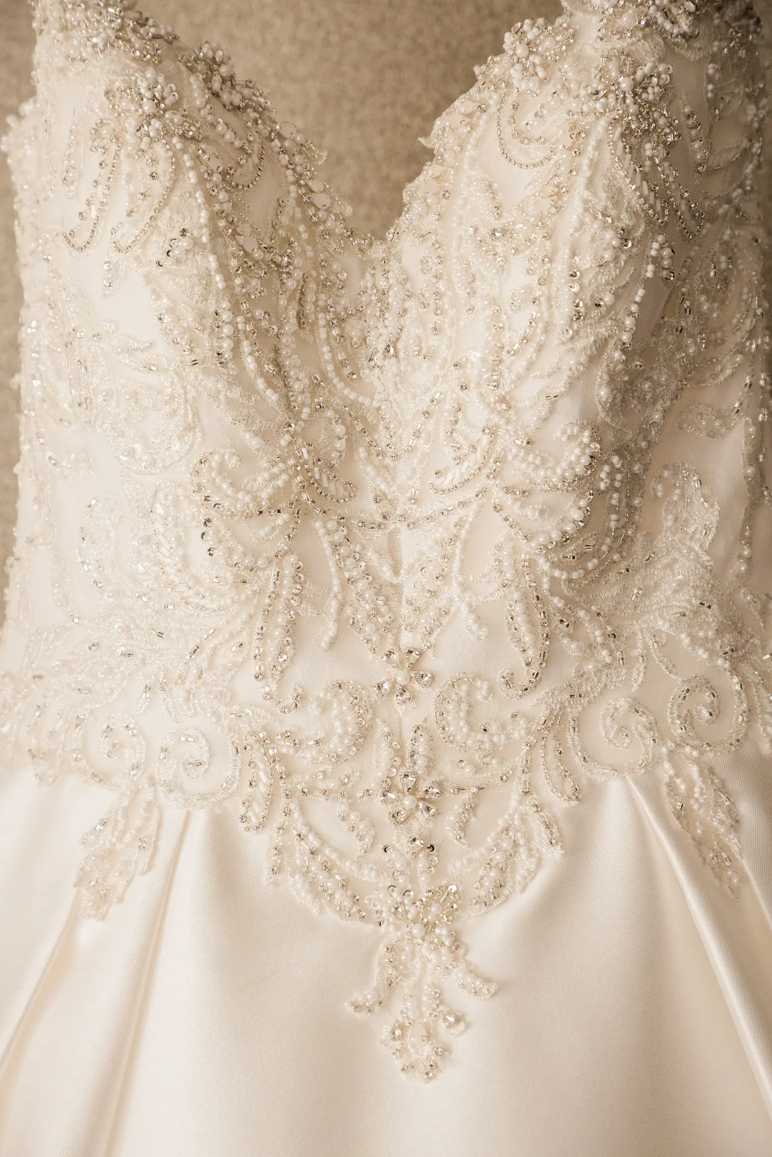 Close Up Of Beautiful Beading On Satin Ballgown Called Kimora By Sottero And Midgley