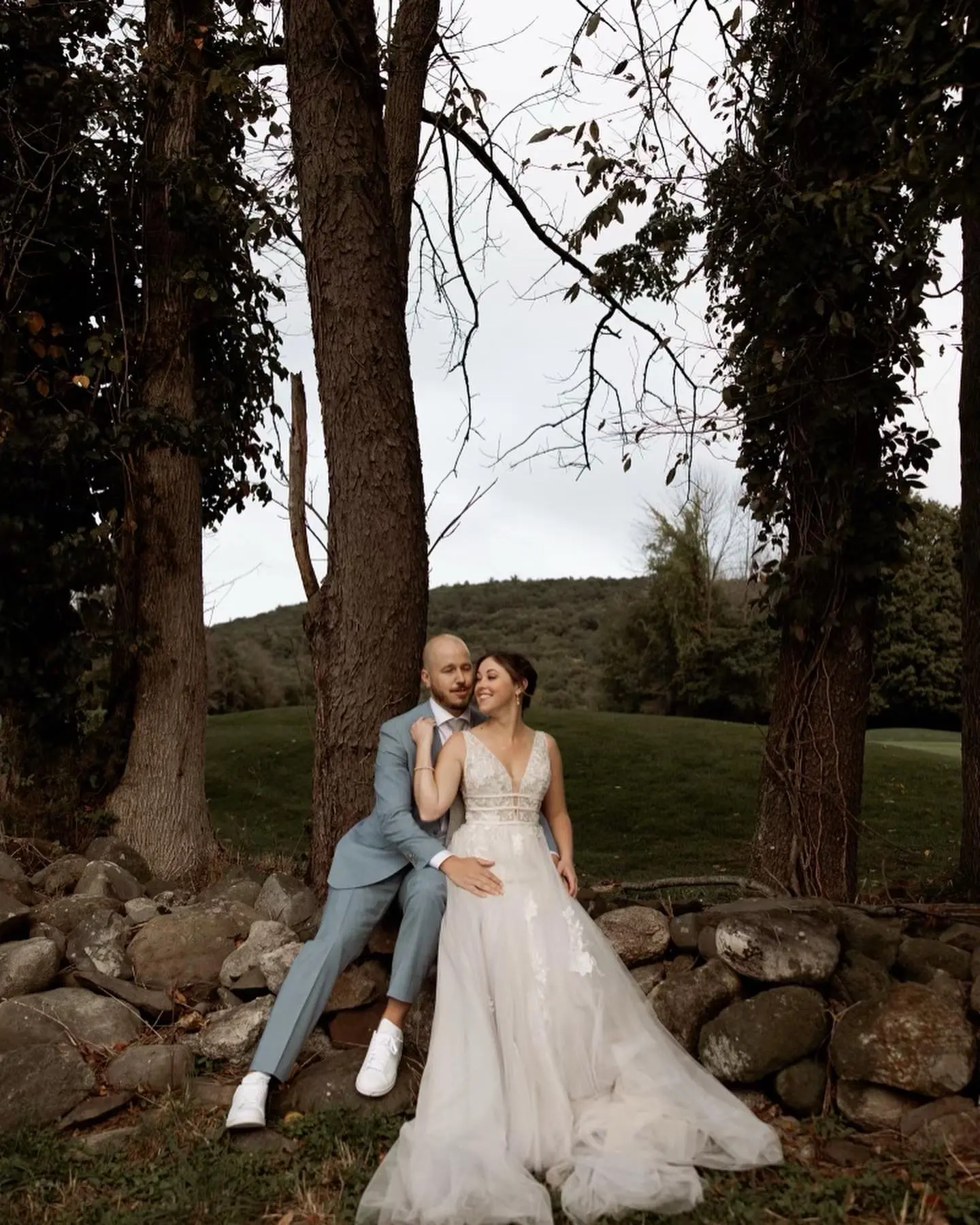Real Bride in Lace A-Line Bridal Dress Called Raelynn by Rebecca Ingram