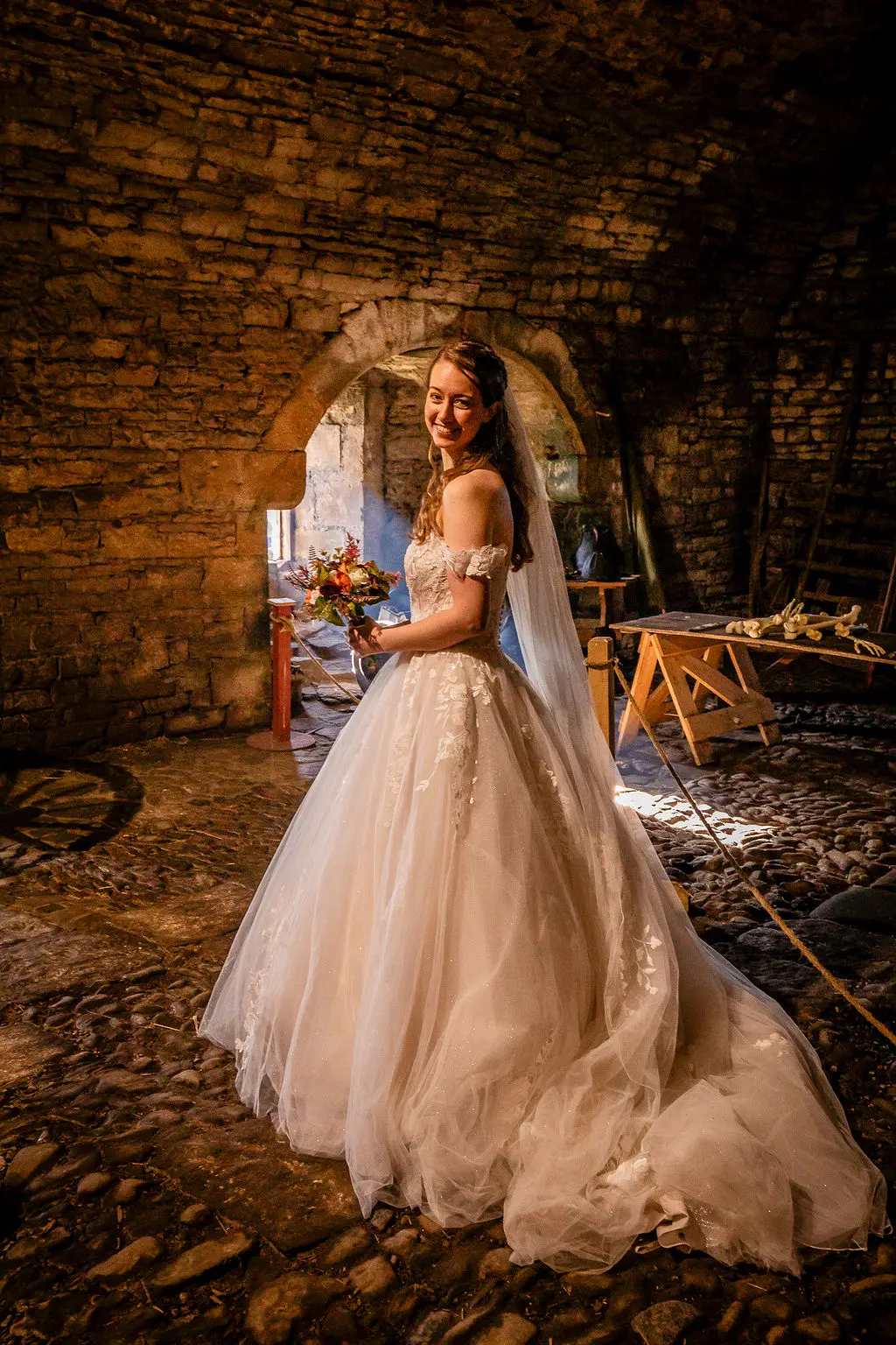 Bride Wearing Princess Ballgown Harlem By Maggie Sottero In A Castle