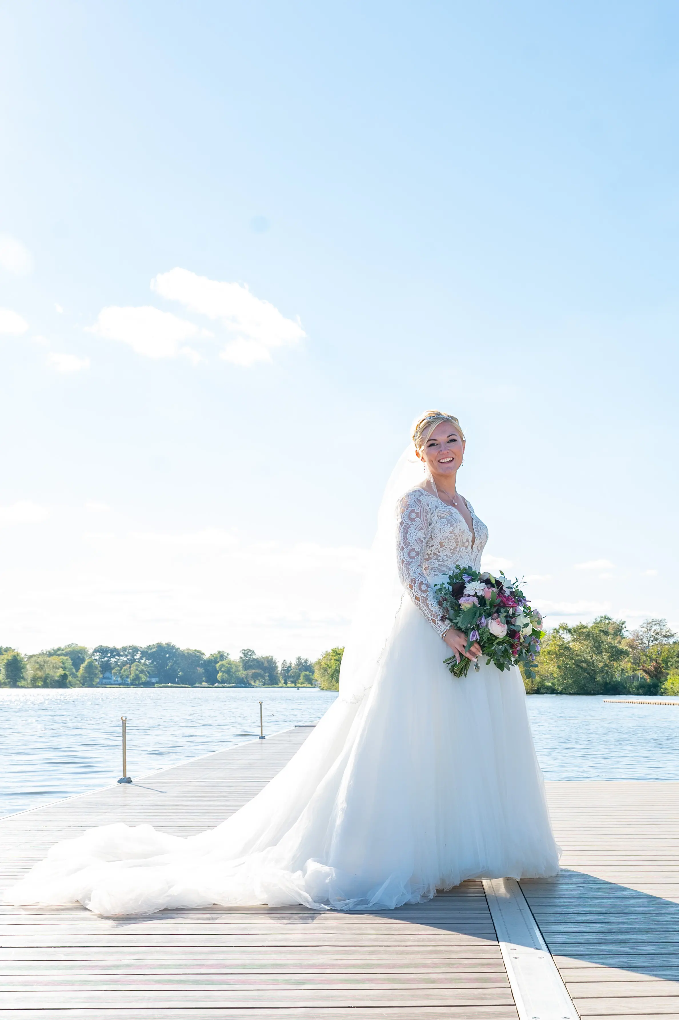 Bride Wearing Princess Ballgown Wedding Dress Called Mallory Dawn By Maggie Sottero On A Dock