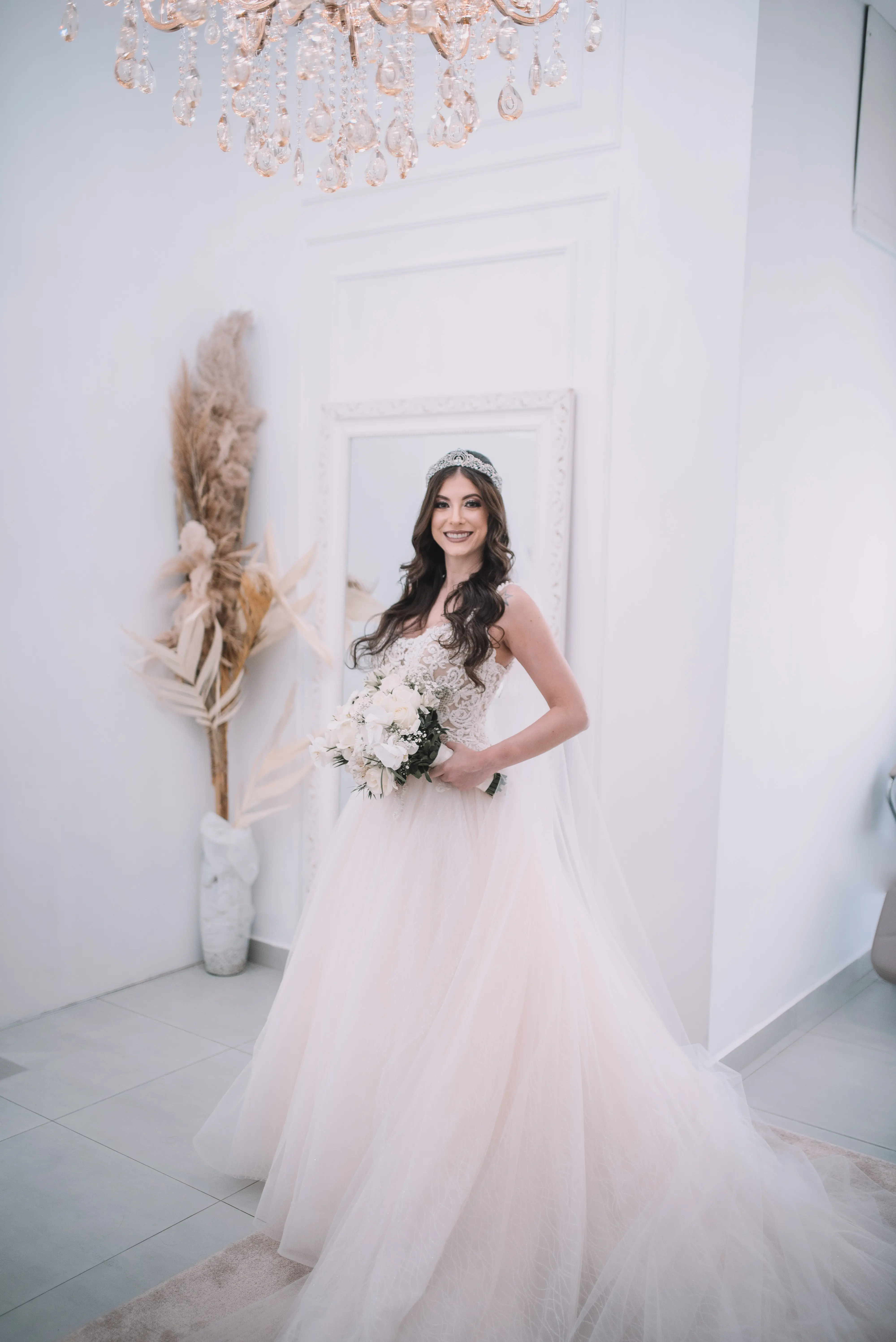 Bride in Flirty A-Line Wedding Gown with Beaded Lace Motifs over Textured Tulle and Precious Organza with Sheer Beaded Bodice Called Savannah by Maggie Sottero