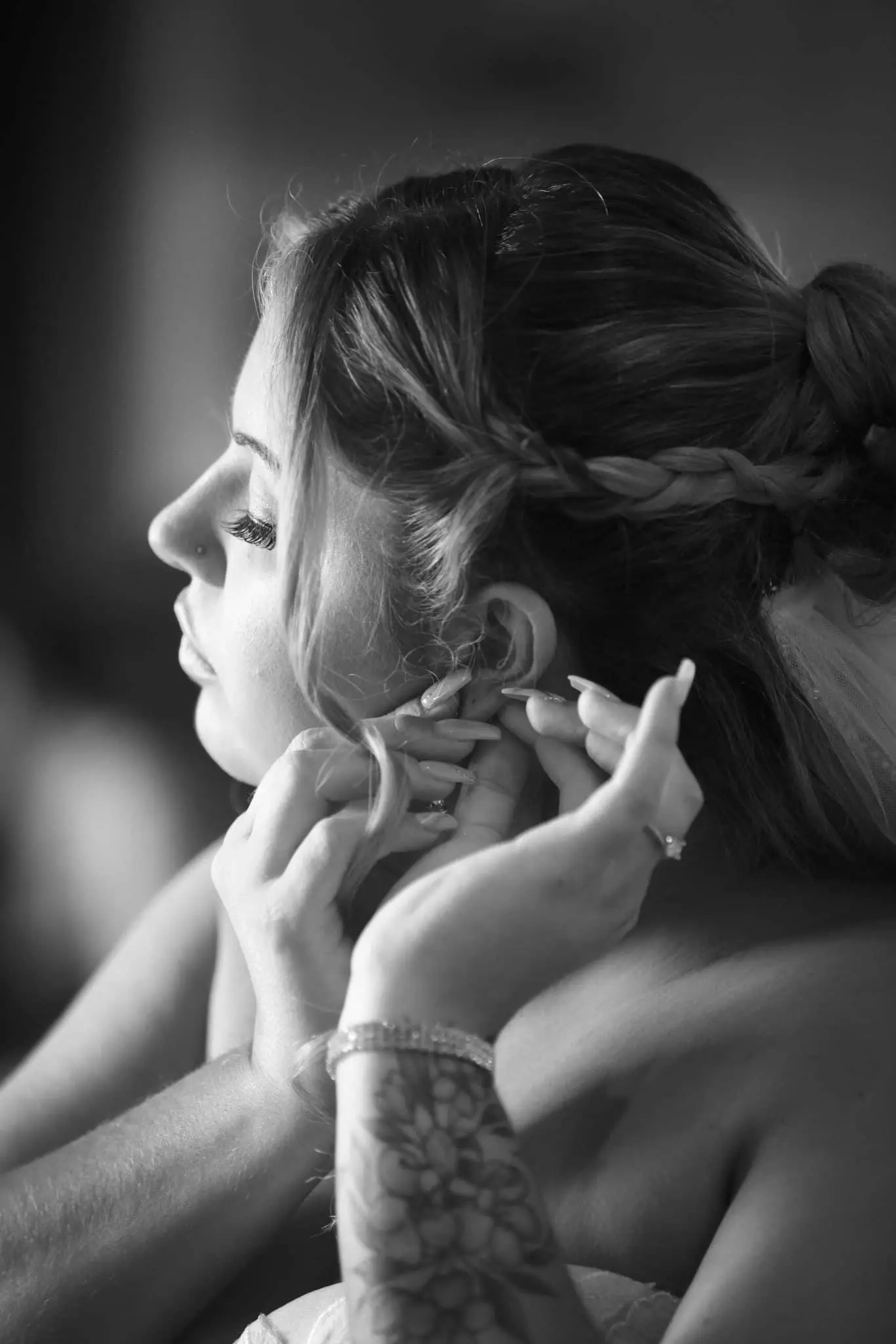 Real Bride in Strapless Mermaid Bridal Gown with Oversize Floral Lace Motifs Called Hattie by Rebecca Ingram