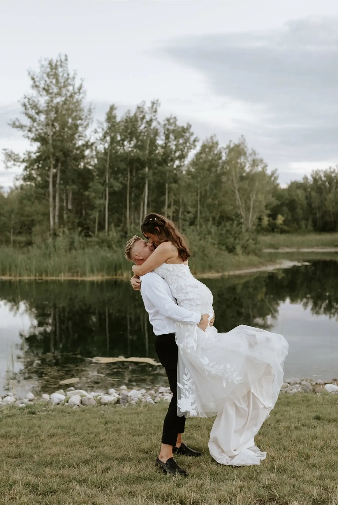 Groom With Bride Wearing Strapless Mermaid Wedding Dress Hattie By Rebecca Ingram