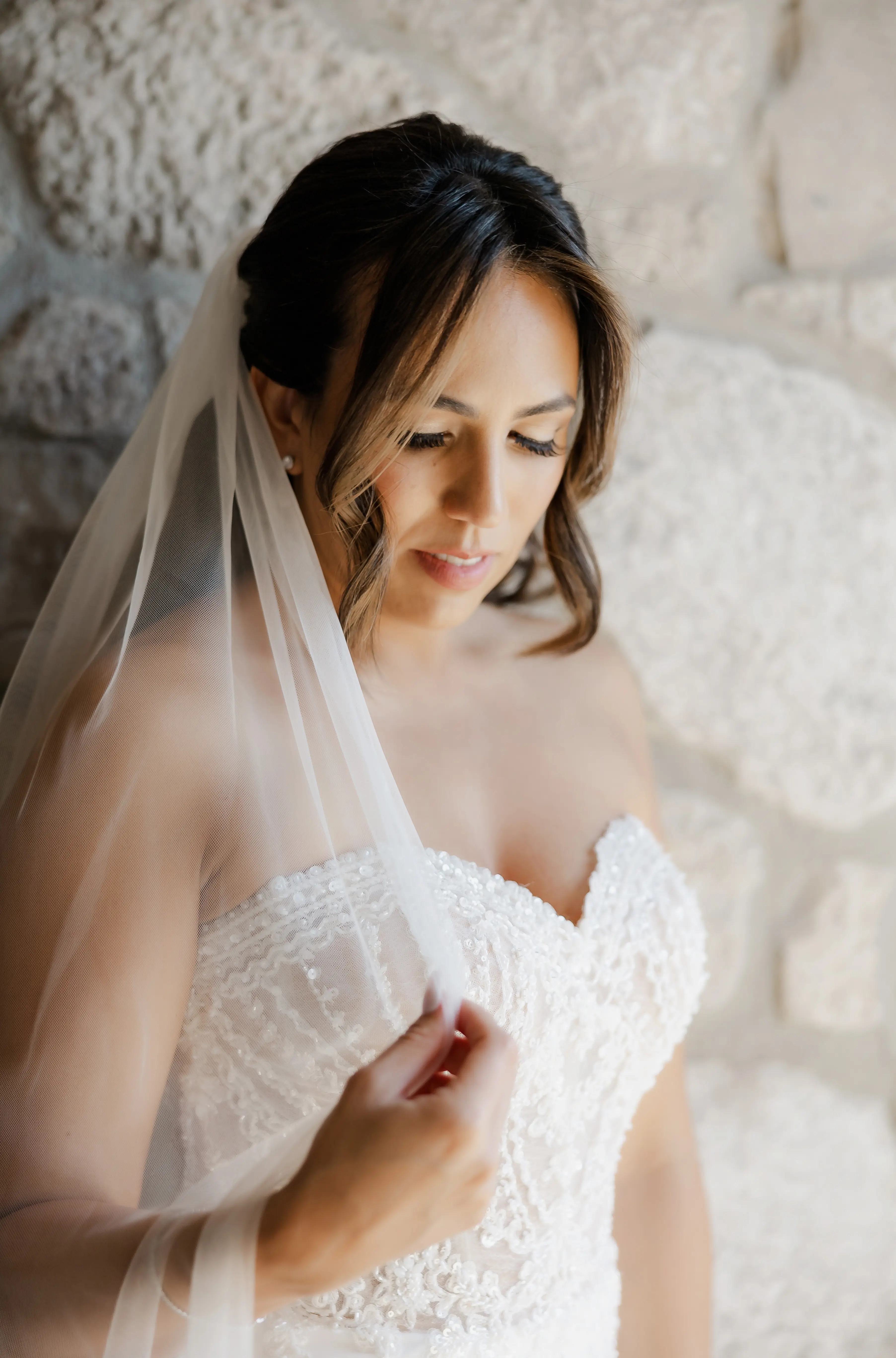 Bride in Opulent Stretch Satin Vintage Sheath Wedding Dress with Sweetheart Neckline called Yates by Maggie Sottero