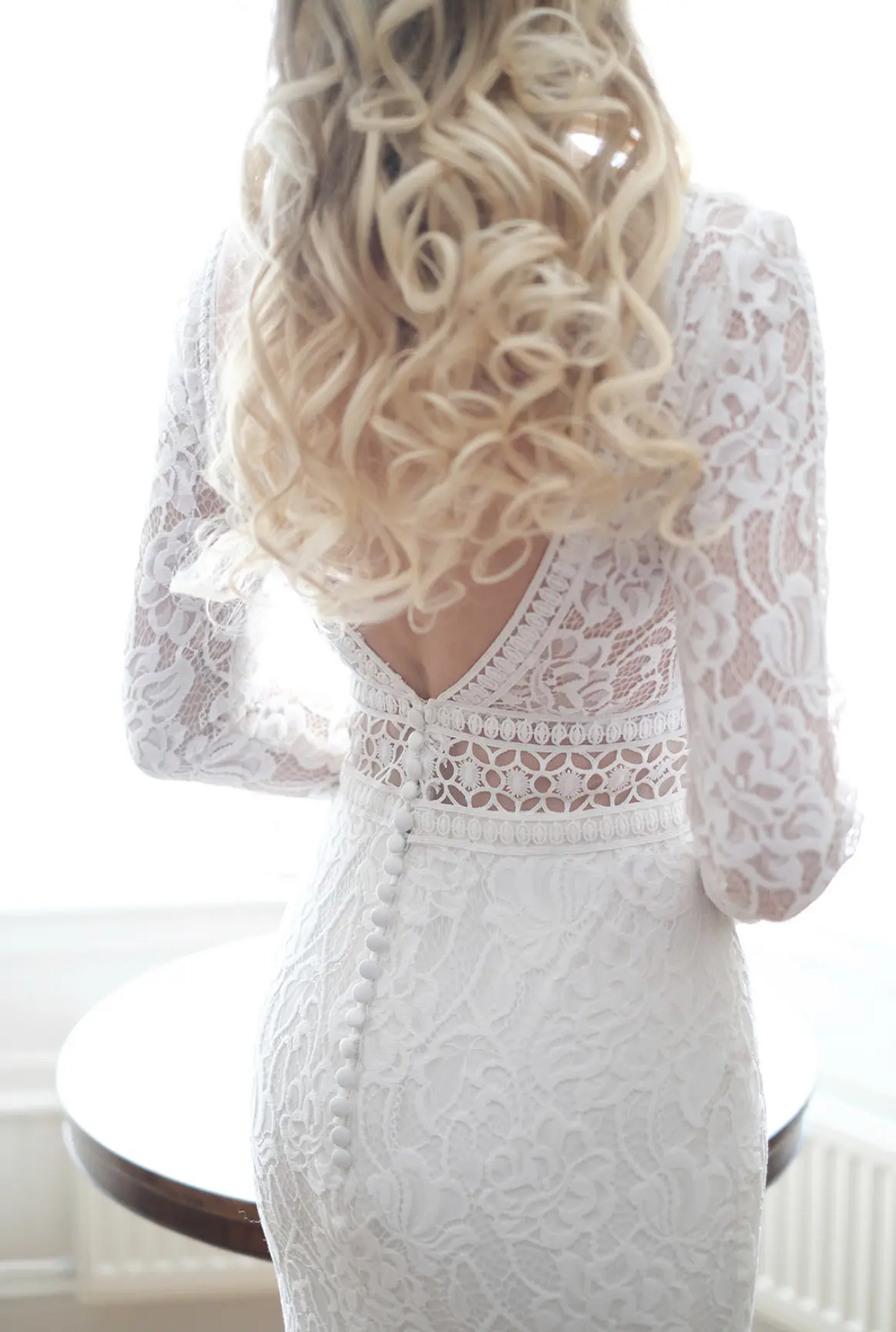 Real Bride in Allover Lace V-back Wedding Dress Named Drita by Maggie Sottero