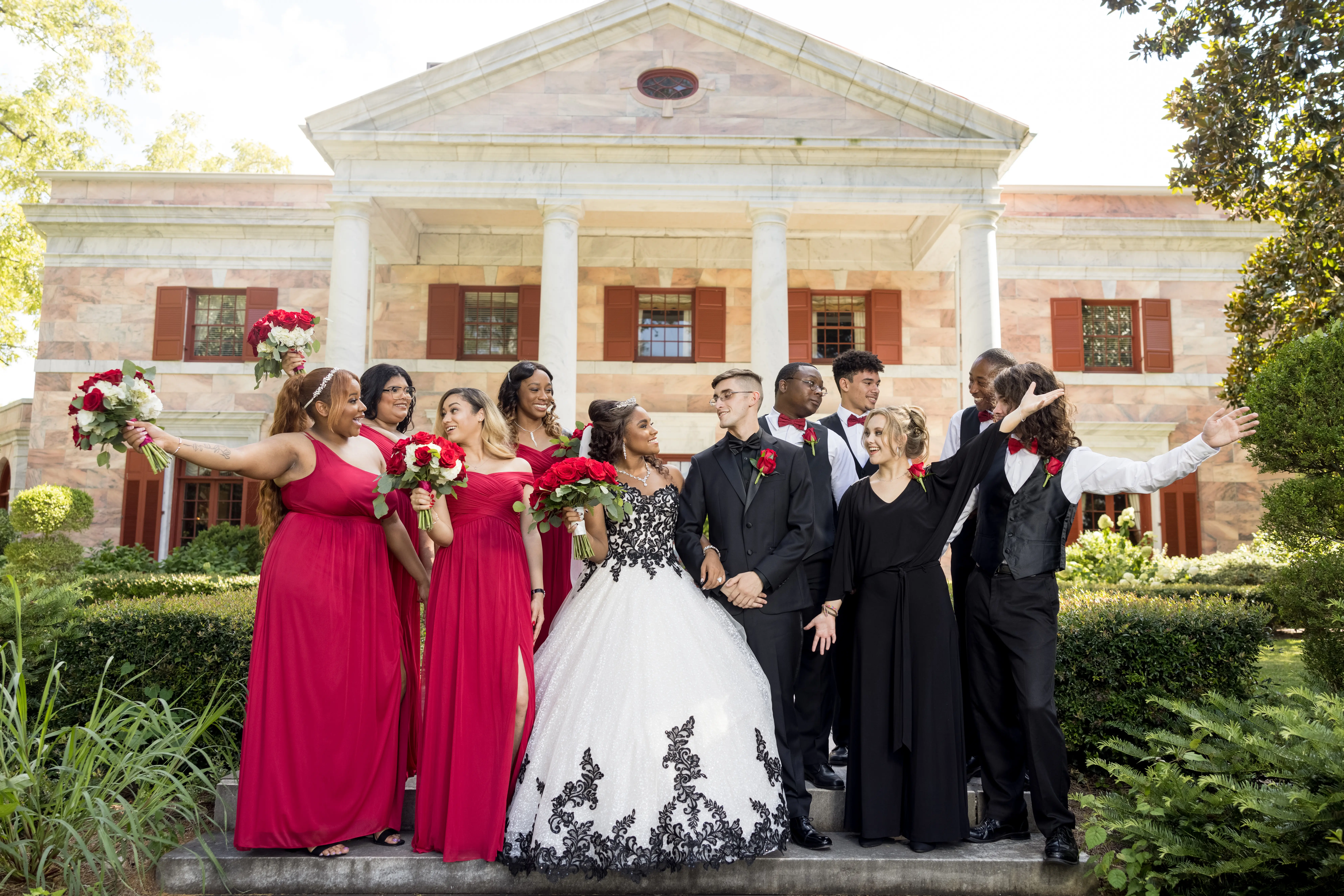Groom With Bride Wearing Ball Gown With Black Lace Tristyn By Maggie Sottero