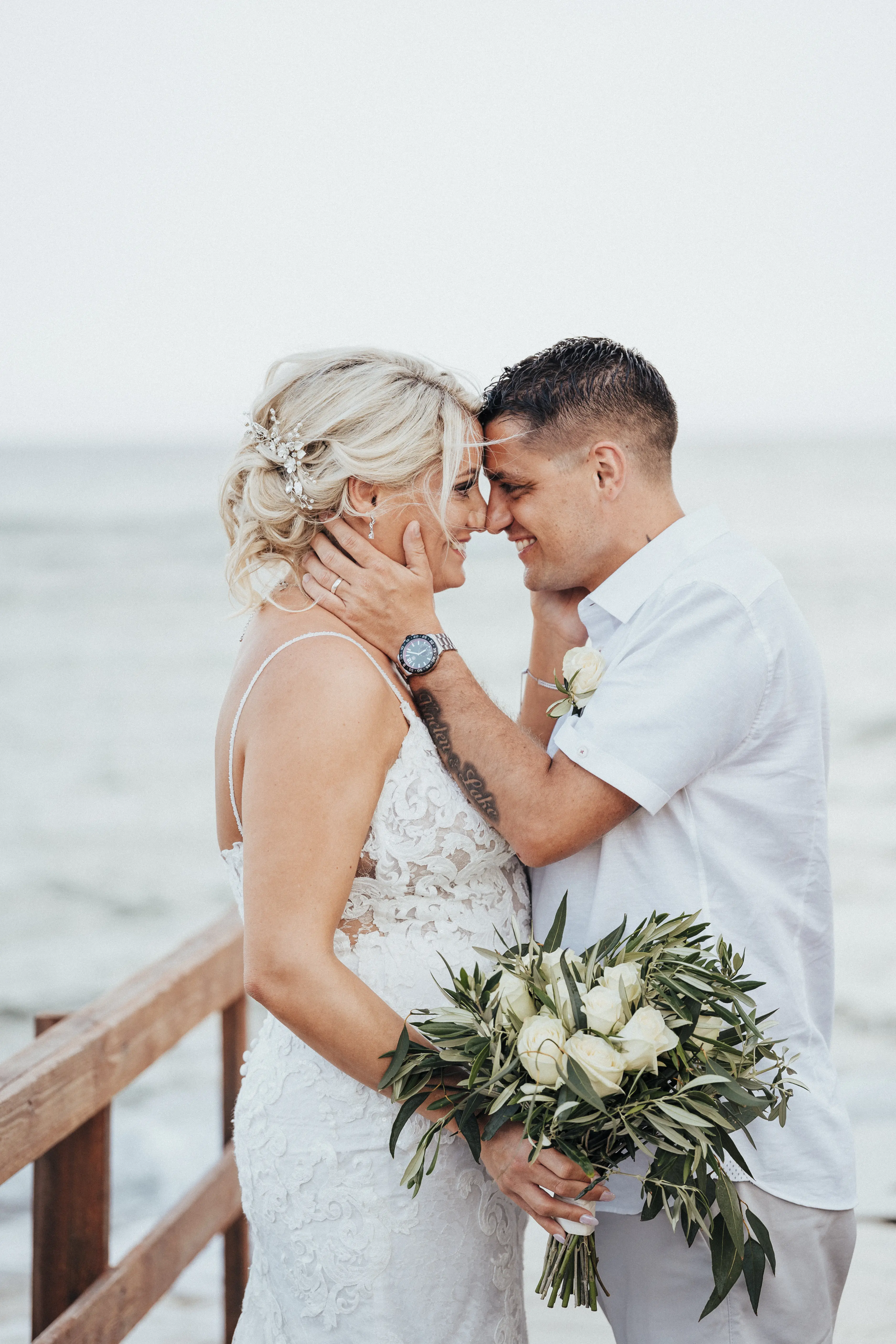 Bride In Lace Sheath Tuscany Lynette Maggie Sottero With Groom