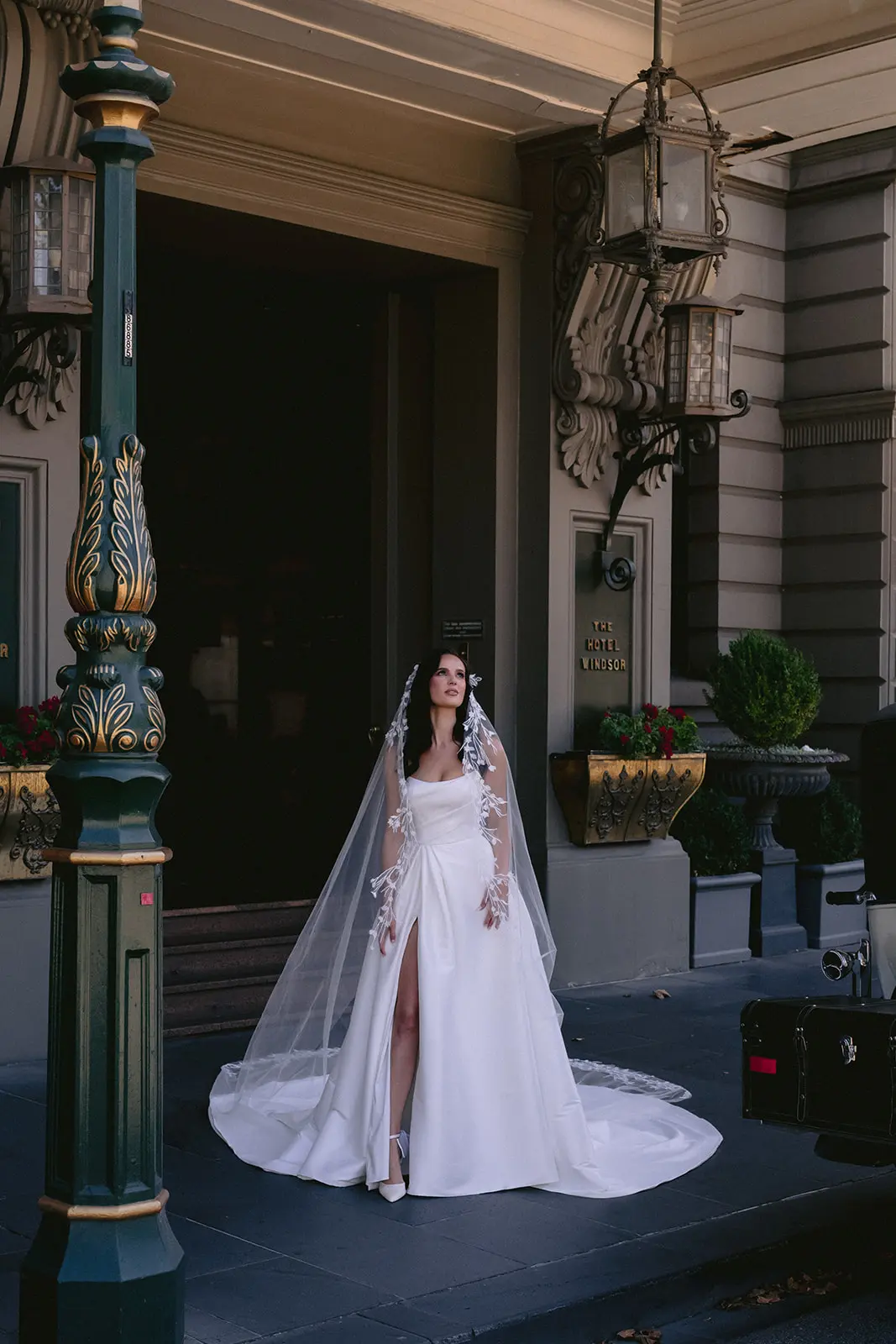 Bride wearing Aspen by Sottero and Midgley outside of her venue