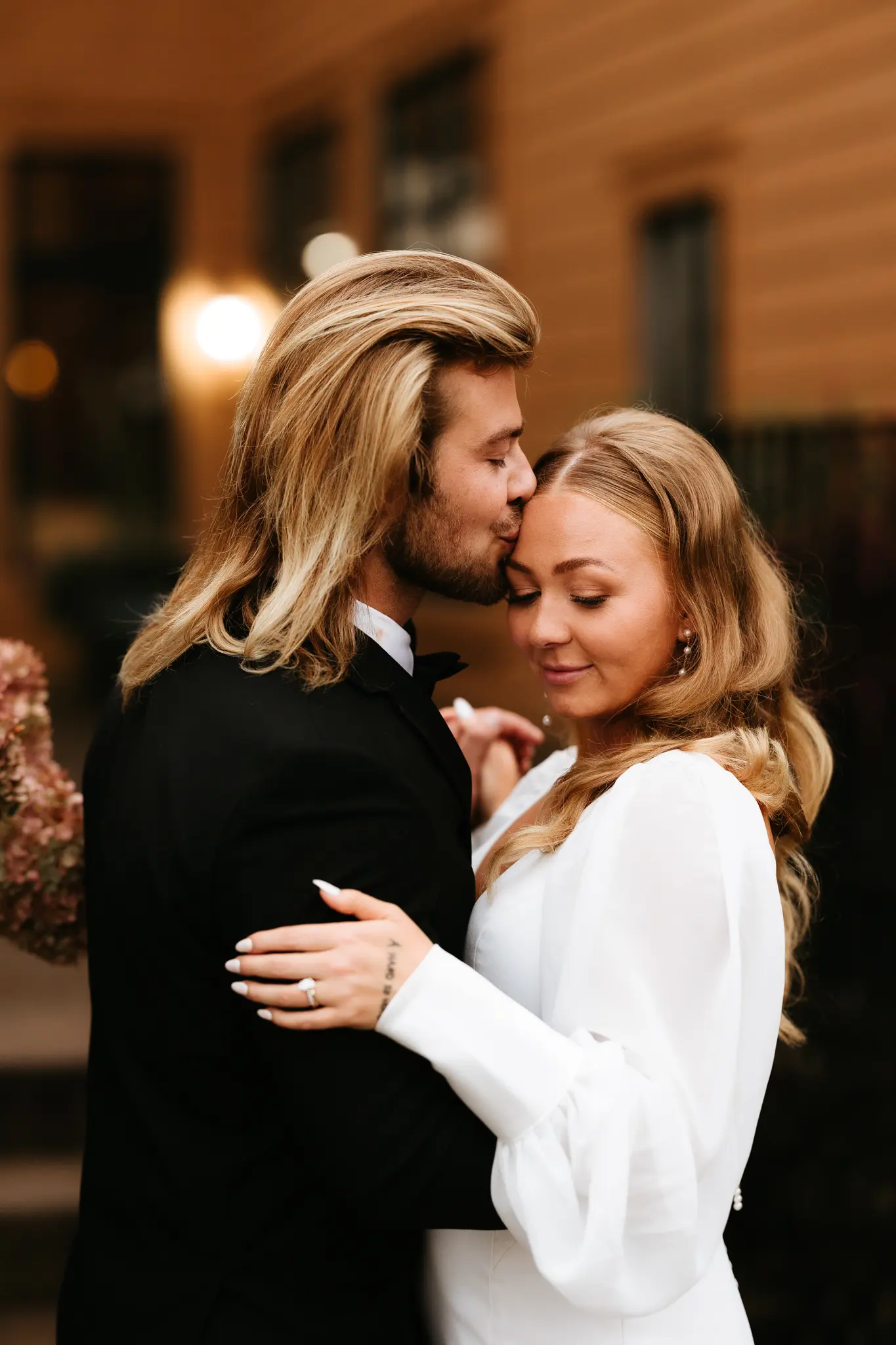 Bride In Crepe Fit-And-Flare Fernanda Maggie Sottero With Groom
