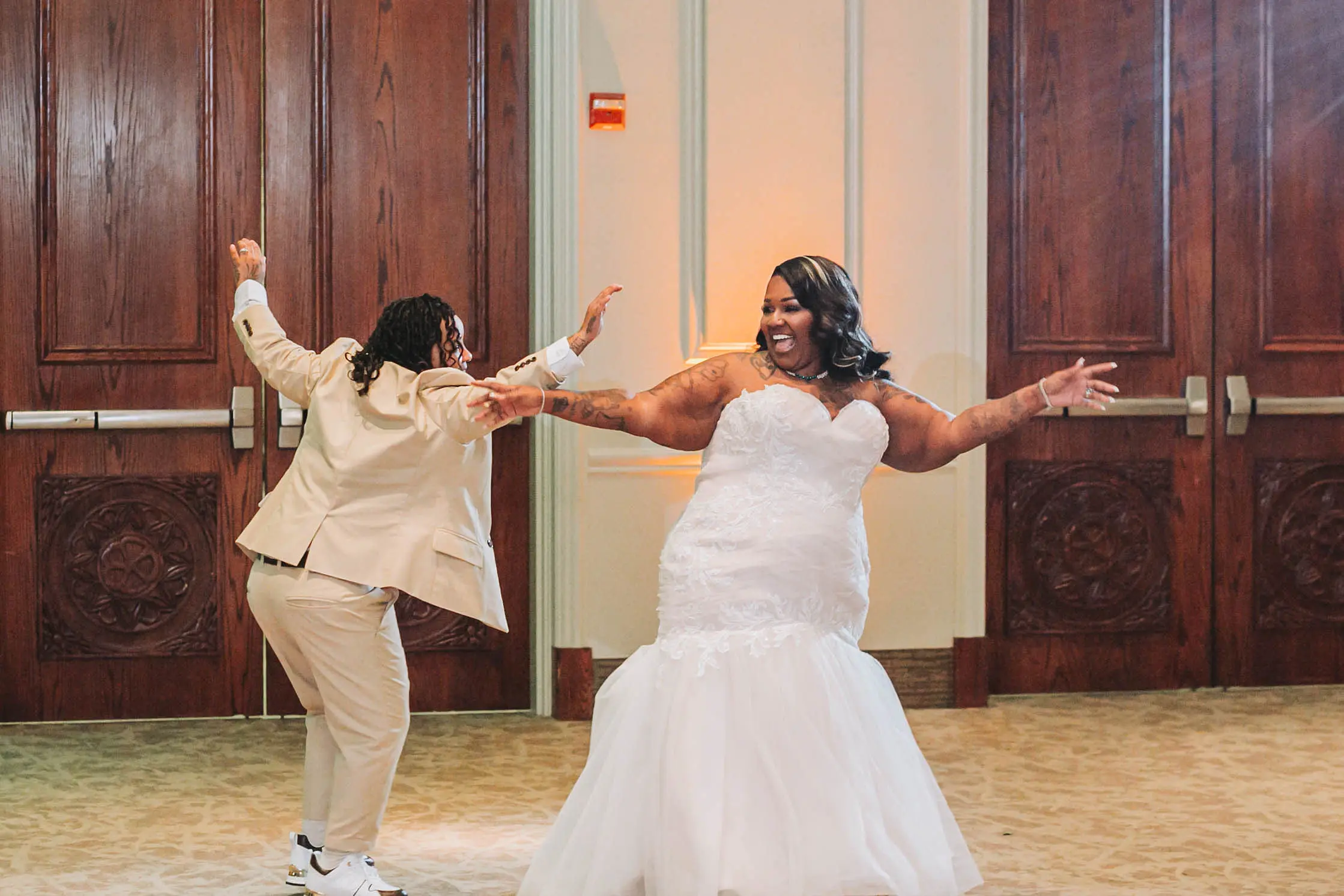 Real Bride in Ruched Tulled Mermaid Wedding Dress with Beaded Lace Motifs Called Georgia by Rebecca Ingram