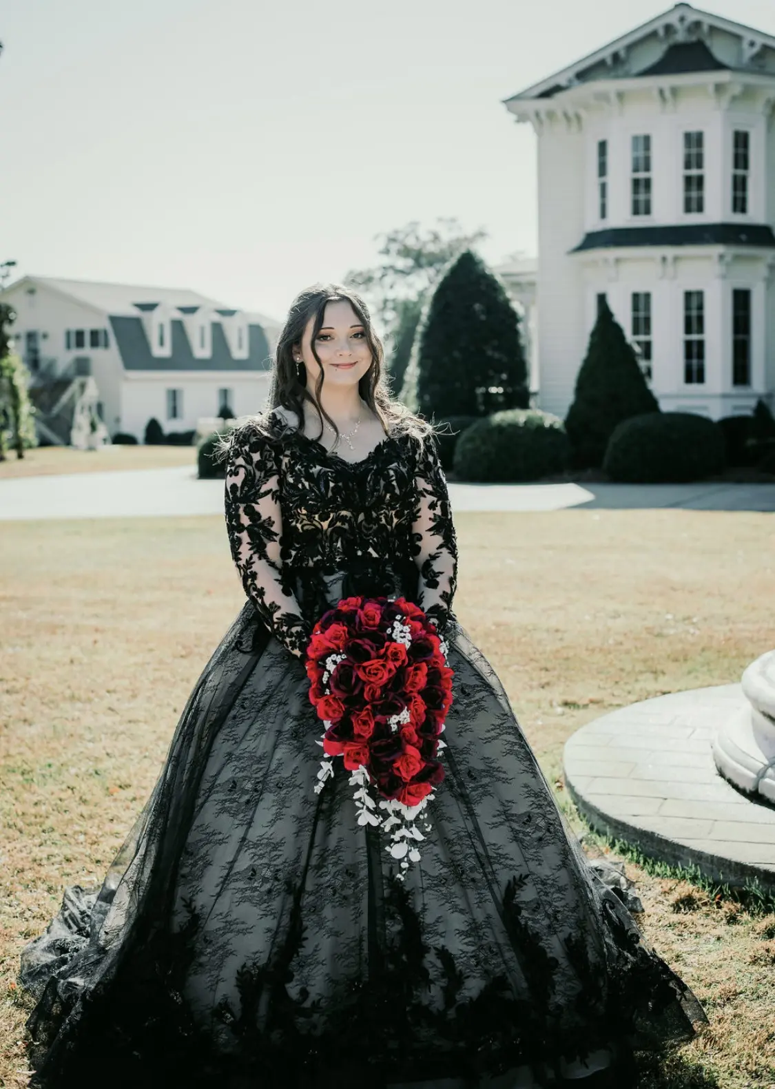 Bride Wearing Black Lace Ballgown Wedding Dress Called Zander By Sottero and Midgley