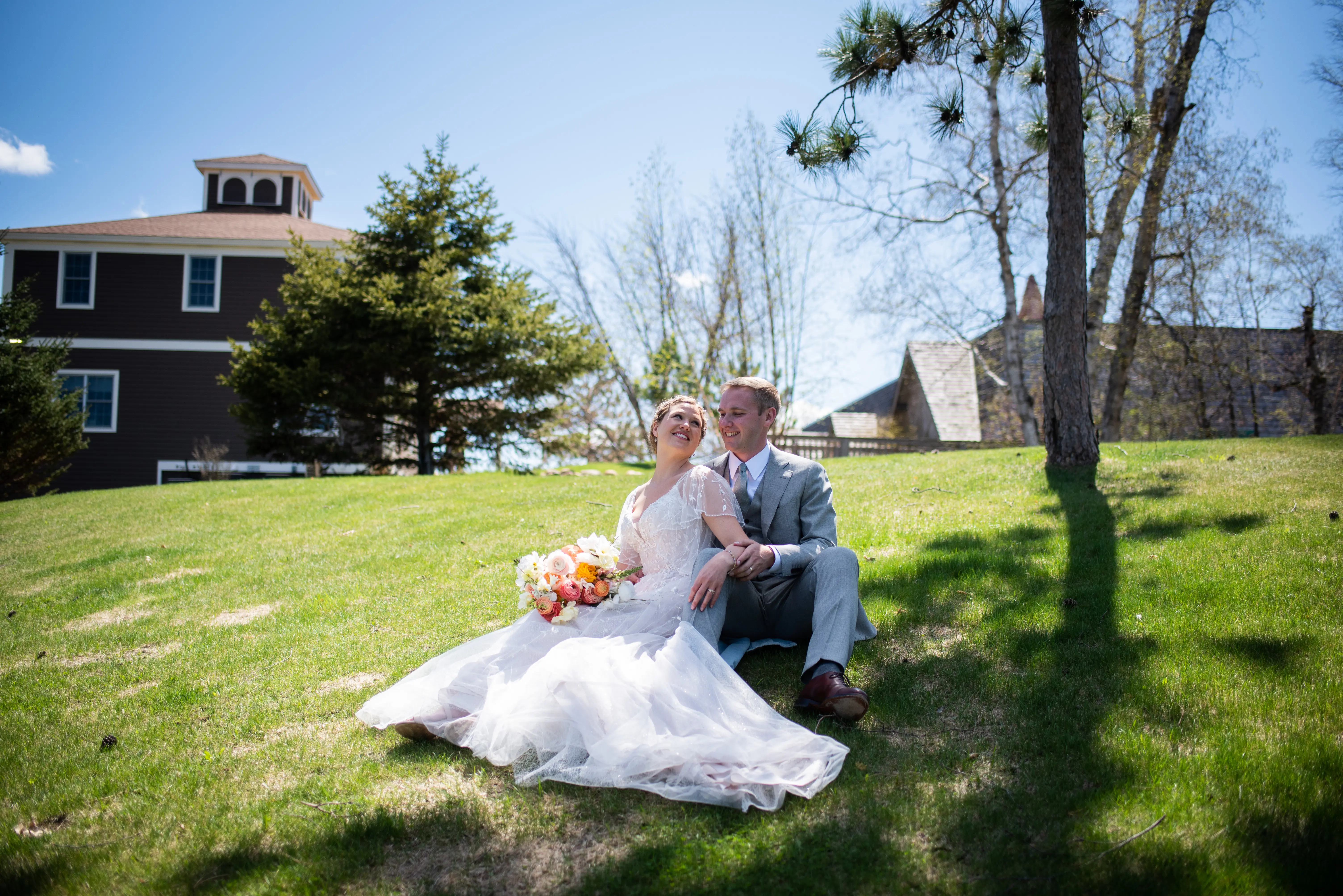 Groom With Bride Wearing Beaded Lace A-Line Wedding Dress With Flutter Sleeves Paige By Maggie Sottero