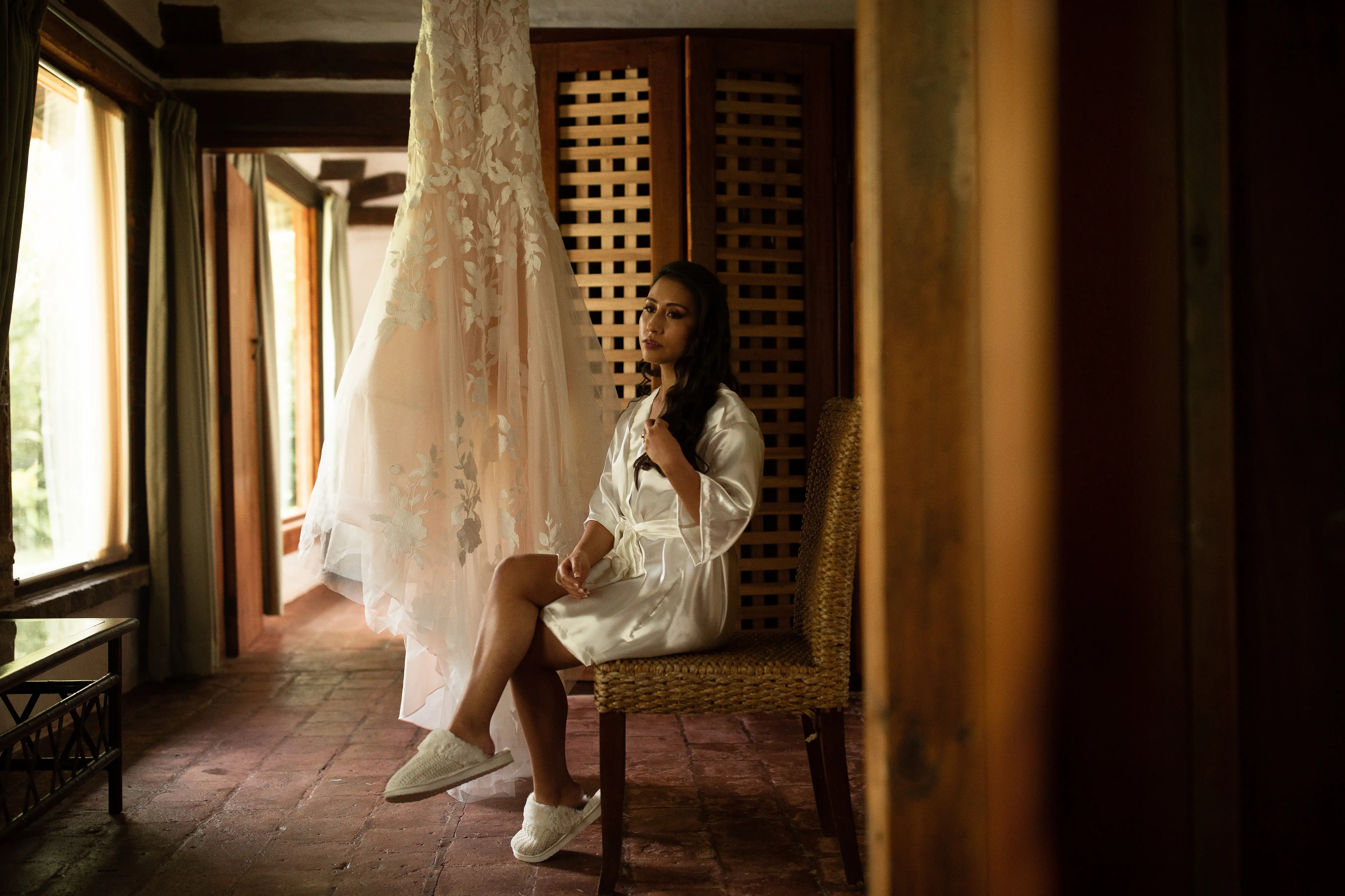 Bride wearing affordable, strapless mermaid wedding dress.