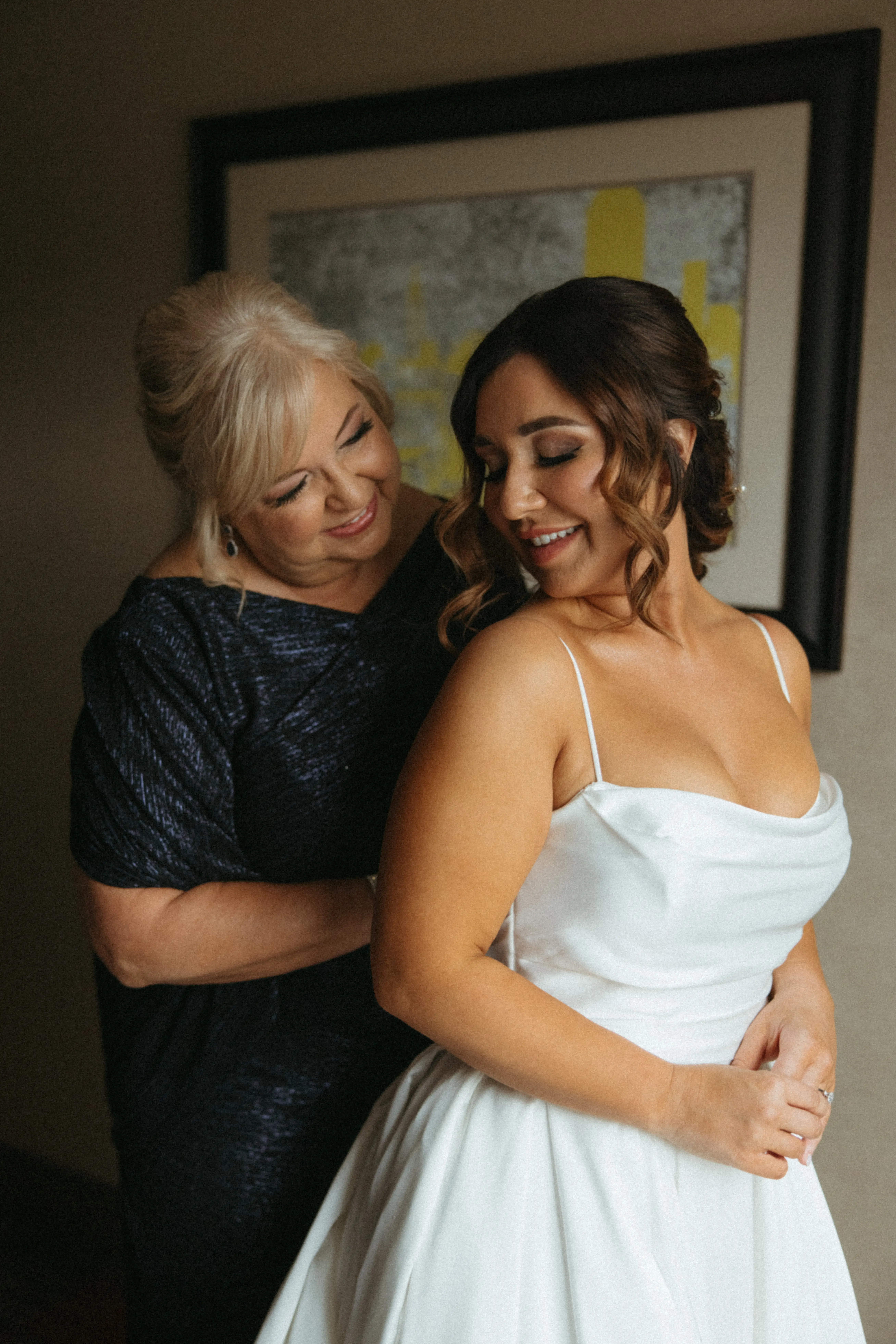 Bride In Simple Satin Wedding Dress Called Scarlet By Maggie Sottero With Mother Of The Bride