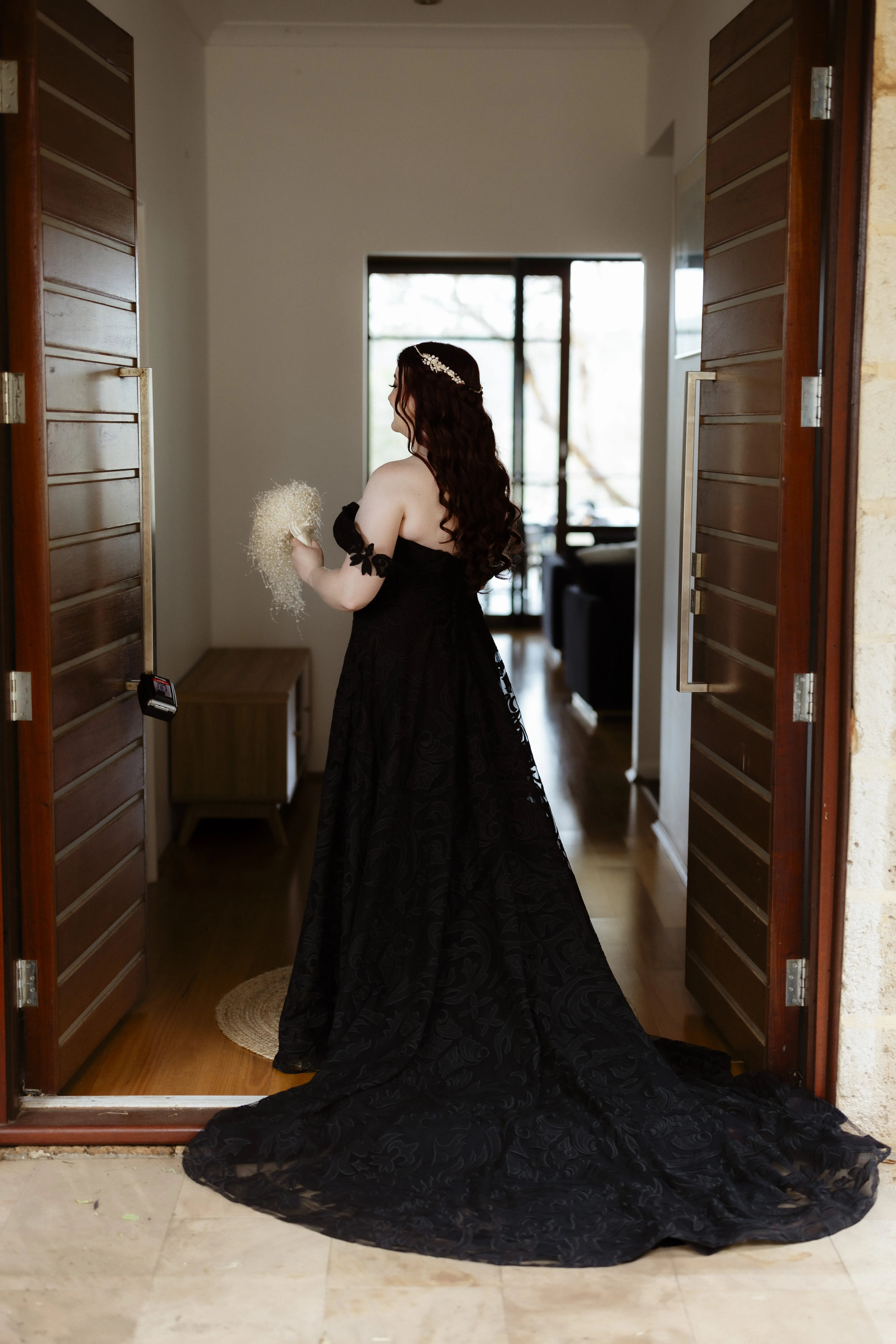 Bride Wearing Black Lace Wedding Dress Called Penny By Maggie Sottero
