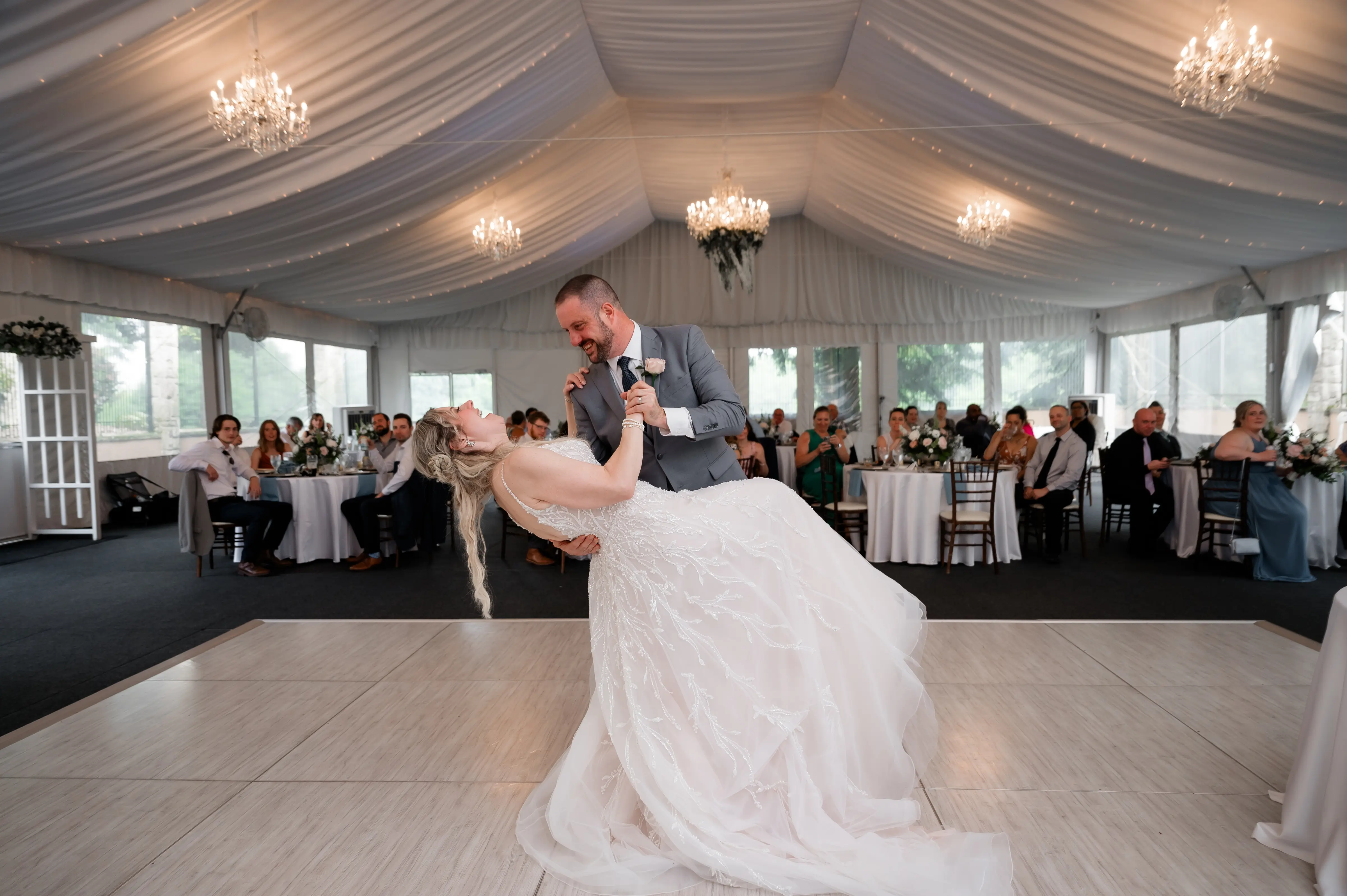 Bride In Beaded A-line Marvine Sottero And Midgley With Groom