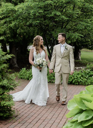 Groom With Bride Wearing Lace Mermaid Wedding Dress Esther By Maggie Sottero