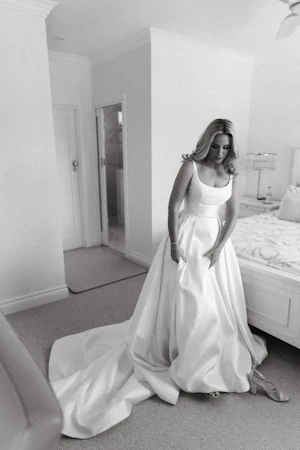 Bride Wearing Satin Ball Gown Selena By Maggie Sottero