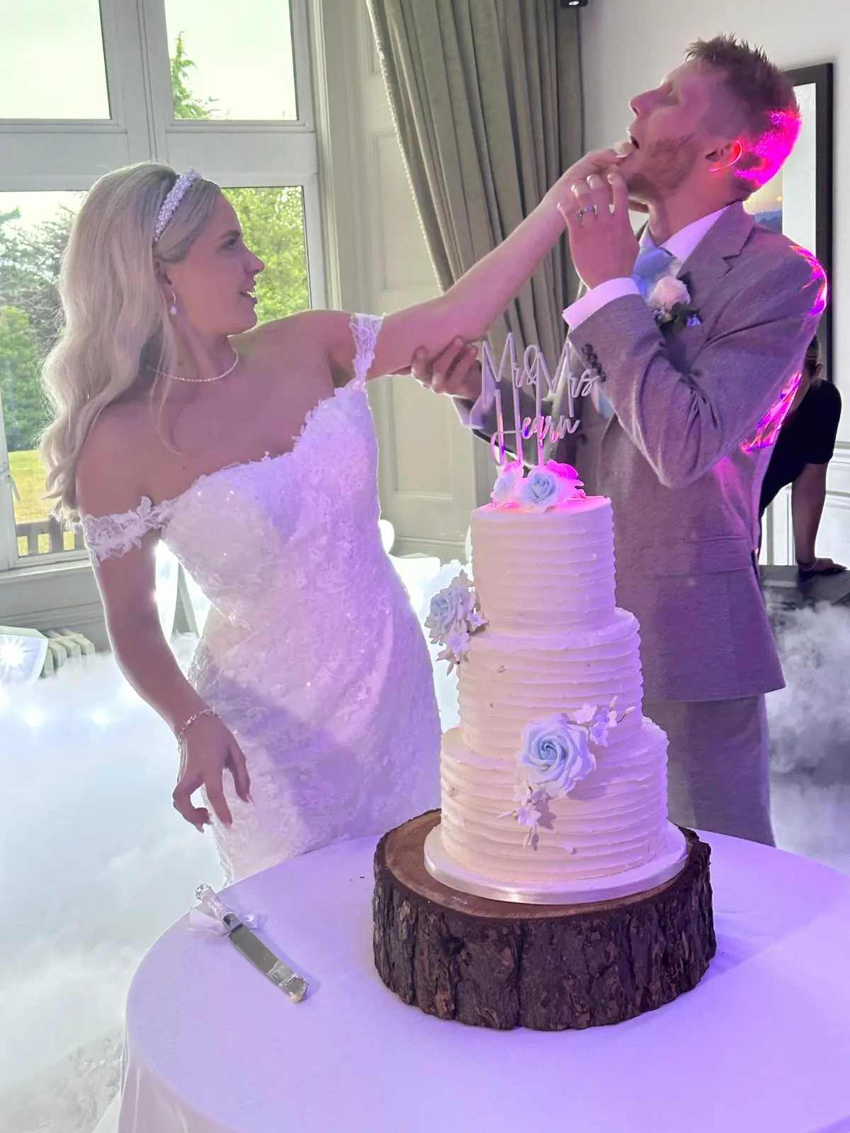 Bride In 3D Lace Fit-and-Flare Ryker Sottero Midgley With Groom