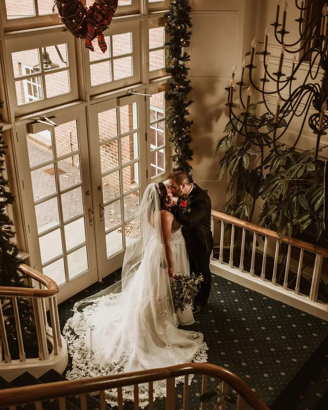 Real Bride in A-Line Wedding Gown with Beaded Lace Motifs Over Textured Tulle and Precious Organza Called Savannah by Maggie Sottero