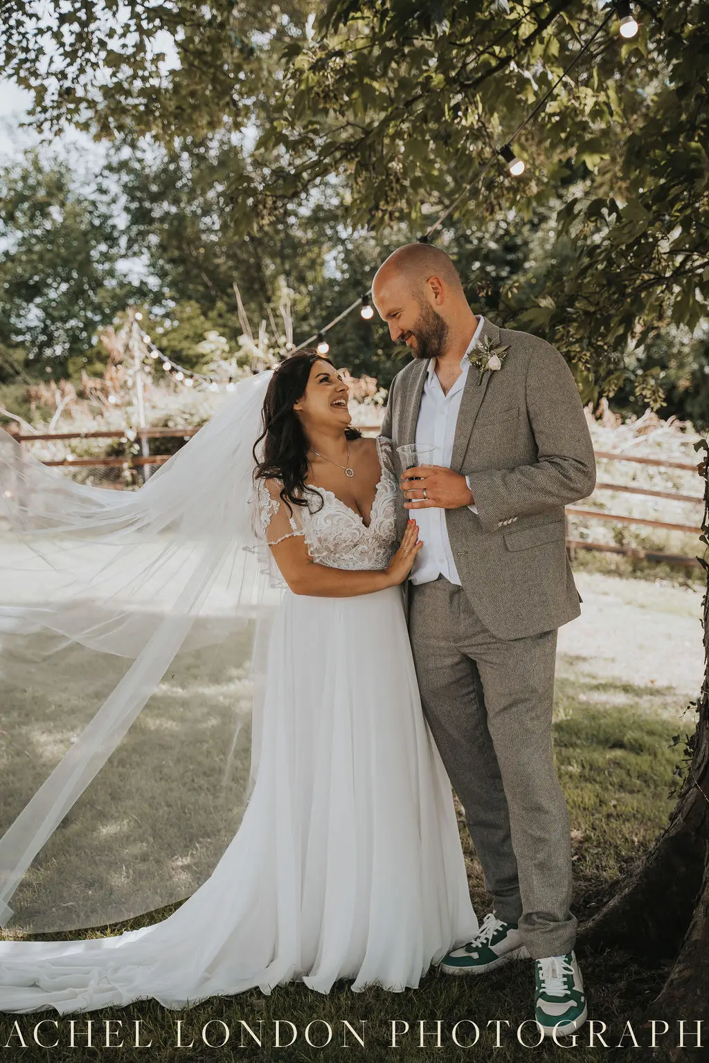 Bride In Textured A-line Lorraine Rebecca Ingram With Groom