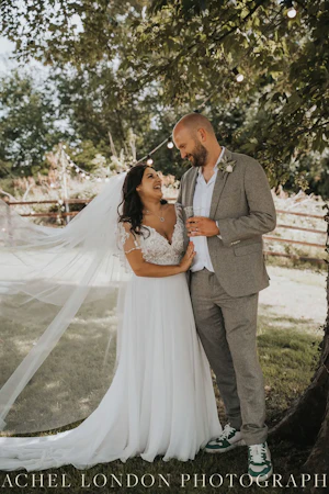 Bride In Textured A-line Lorraine Rebecca Ingram With Groom