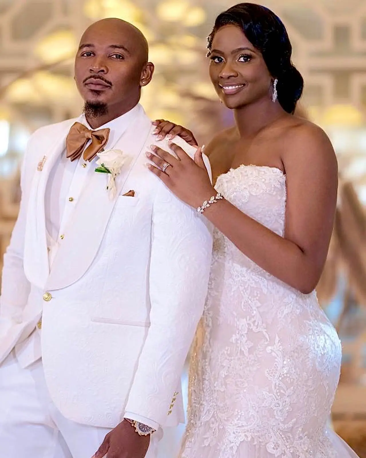 Groom With Bride Wearing Mermaid Wedding Dress With Glitter Tulle Lonnie Lynette By Maggie Sottero